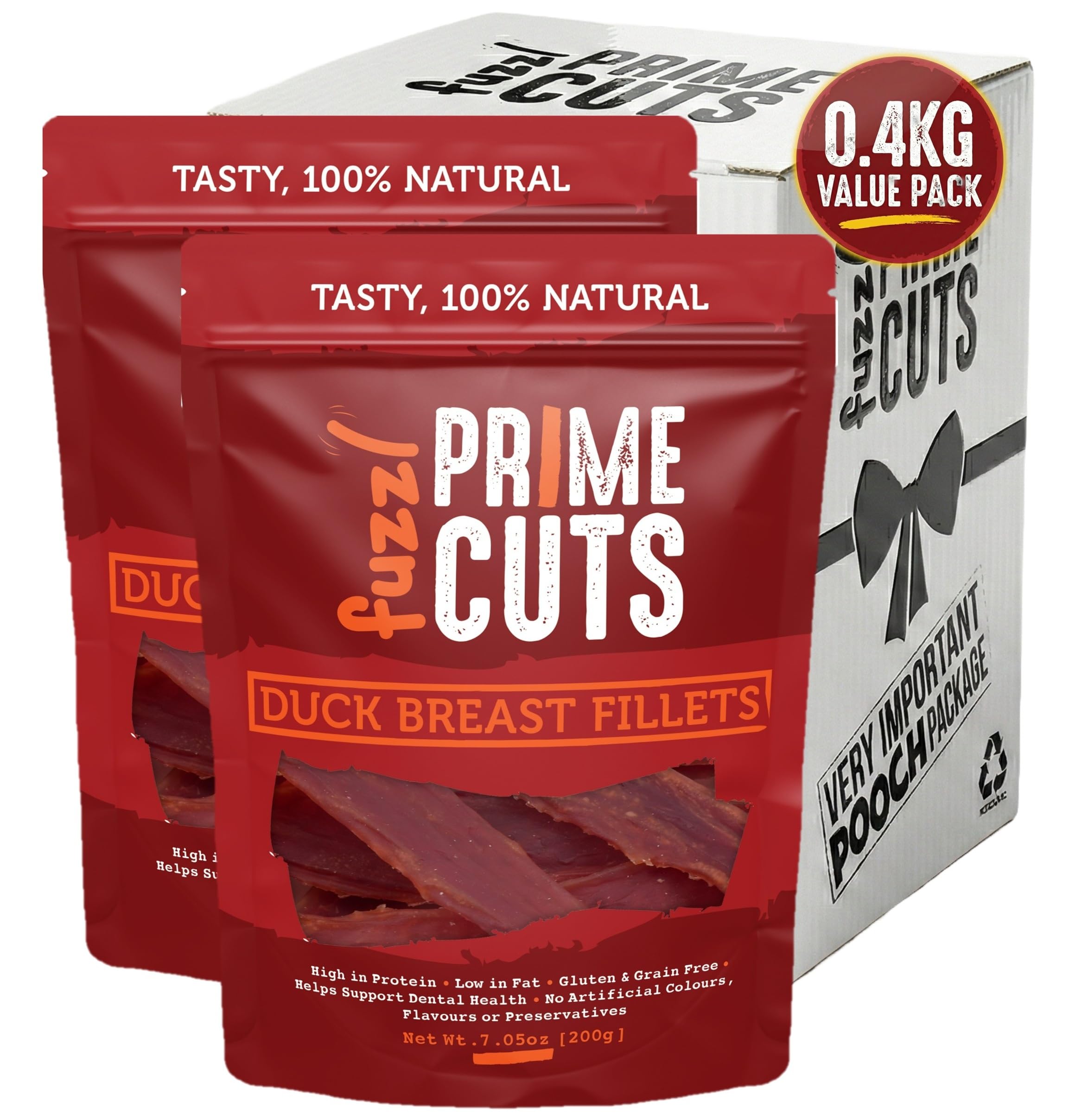 Fuzzl Prime Cuts 100% Natural Duck Breast Fillets – High Protein Dog Treats, Low Fat, Gluten & Grain Free, Supports Dental Health, No Artificial Colours Flavours Preservatives – 2x200g Value Pack