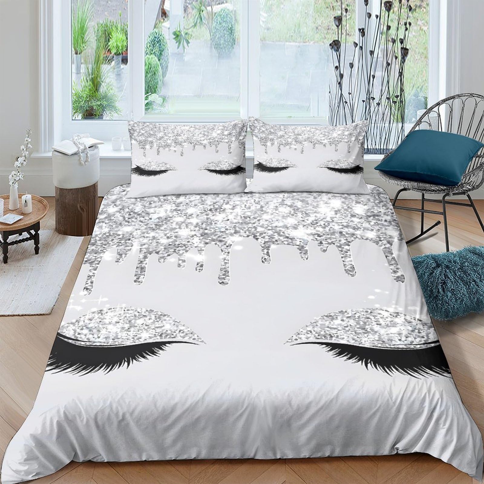 Ctjqhvkz Style-3 3D Printed Eyelash Blossom Fitted Sheet Microfiber Soft Breathable Abstract Eyes Mattress Cover Bedroom Decor Single（135X200cm）