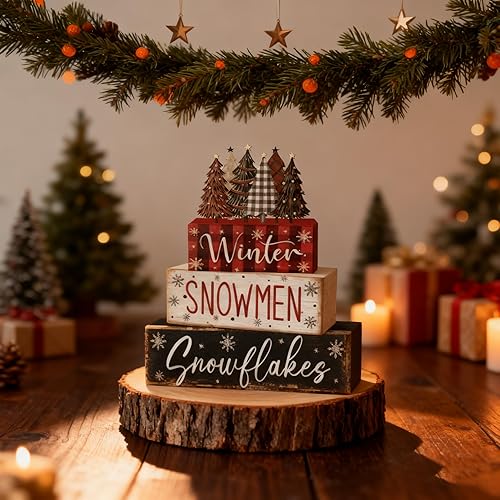 Miniatura 2 de 4 piezas de decoraciones navideñas para interiores  Decoración de mesa de árbol de Navidad de madera para el hogar  Centro de mesa de vacaciones