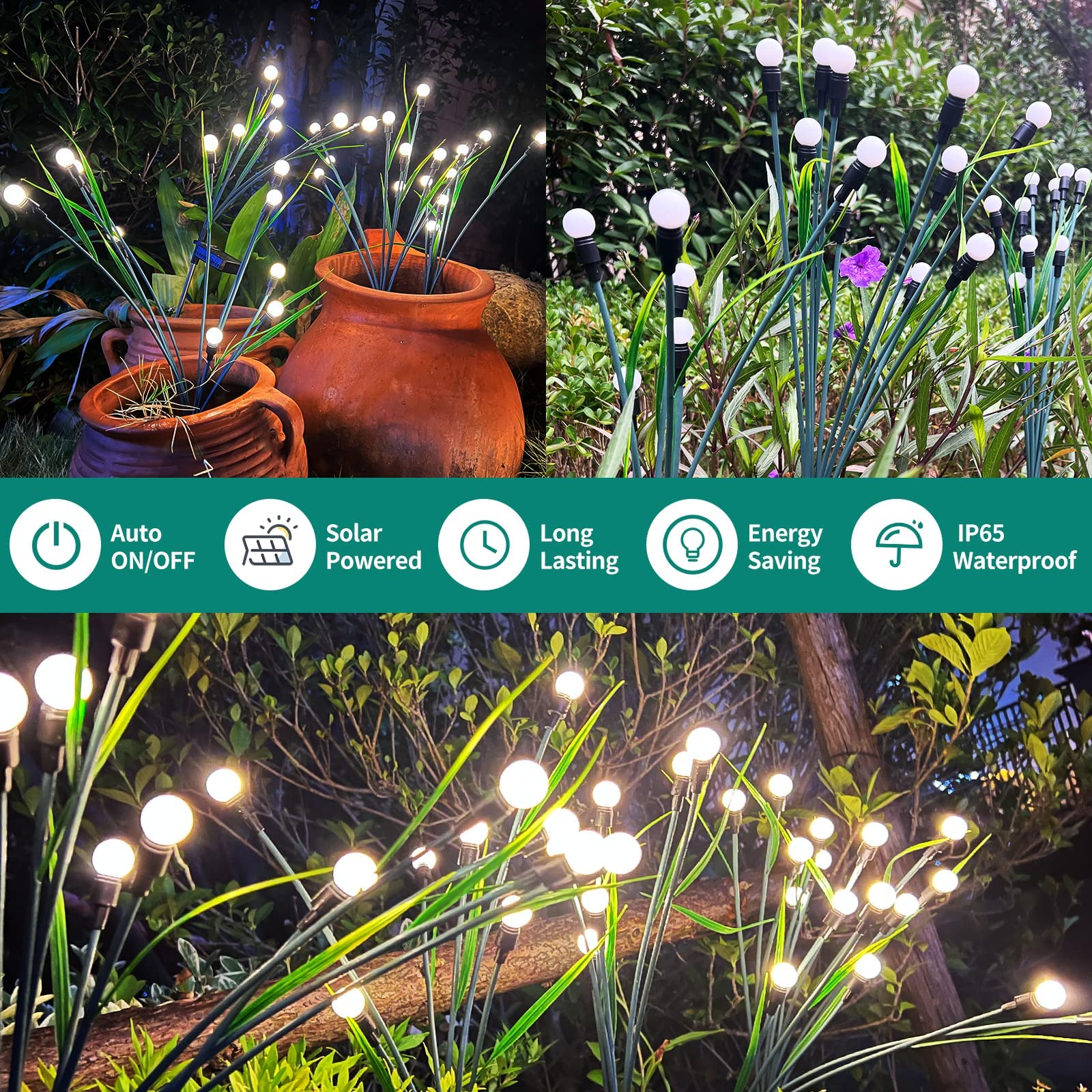 Solarne światła ogrodowe, Starburst Swaying Light, Solar Firefly Lights Outdoor Waterproof，LED Light with leaves for Garden, Yard, Patio, Pathway, Parties, Camping