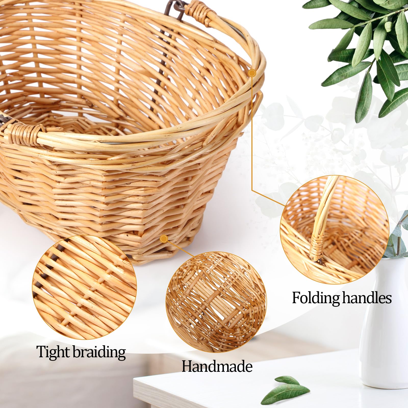 Barydat Kleiner Weidenkorb mit Griff, Blumenmädchenkörbe, oval, geflochten, Geschenkkorb für Hochzeit, Babyparty, Ostern, Camping, Picknick, Zuhause, Garten, Dekoration, 22,9 x 17,8 x 10,2 cm, Khaki