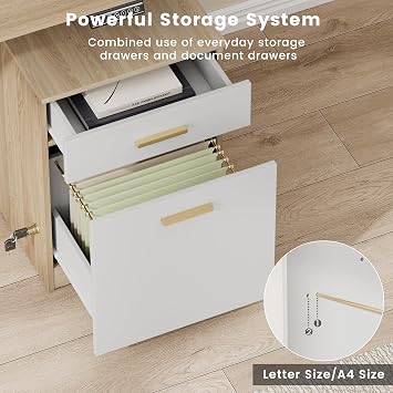 ModernMate Executive Standing Desk with File Drawers, Height Adjustable | 53 Electric Sit Stand Desk, AC Outlets USB Ports, Home Office Desk for Small Space, Light Walnut