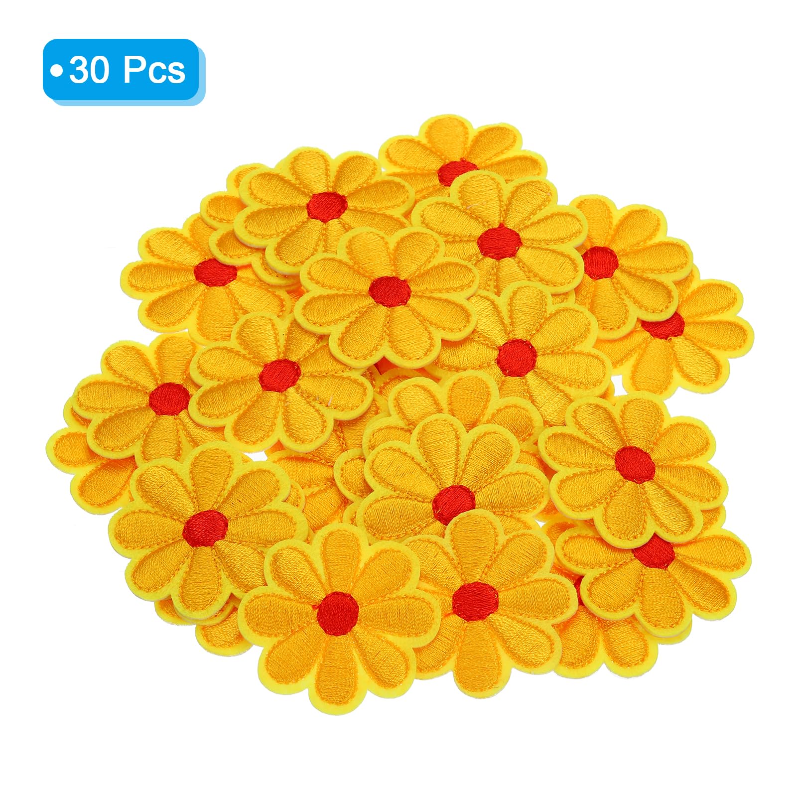 MECCANIXITY Parches bordados de flores para planchar o coser, parches de reparación para reparación de ropa, mochilas, zapatos, decoración, 90 x 90 mm, paquete de 30 (amarillo claro)