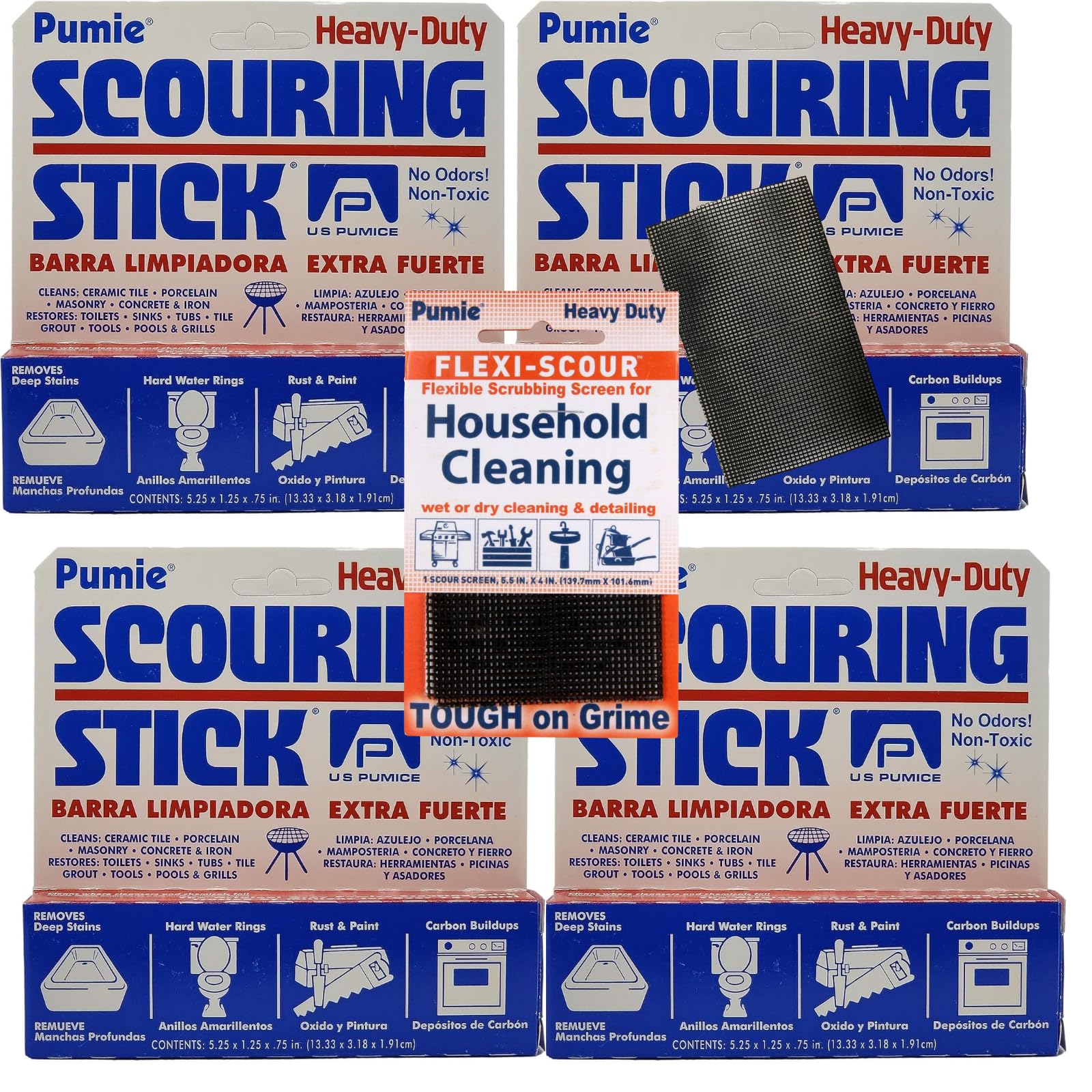 PUMIE Scouring Stick, (4 Pack) Heavy Duty, HDW, Removes Stains, Hard Water Rings, Rust and Paint, Carbon Buildups, (4 Pack)