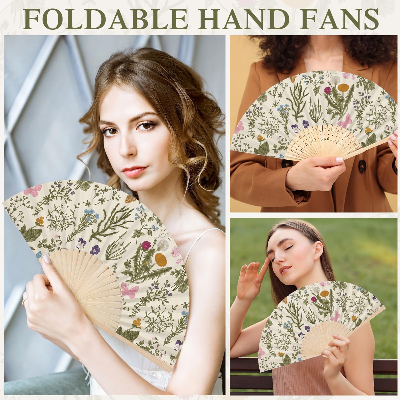 Faltbarer Handfächer mit Organza-Beuteln, Motiv: Wildblumen, Teeparty, Gastgeschenke für Gäste, faltbar, Vintage-Blume, Papierfächer für Hochzeit, Brautparty, Partyzubehör, 25 Stück