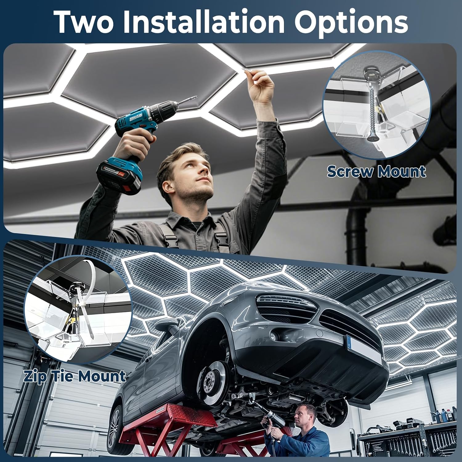 Gardencoin Hexagon LED Garage Lights 2026 Updated,1.3-inch Widened Light Surface, 168W 18000LM 6500K 5 Grids, Thickened-PC Shell, LED Shop Lighting for Garage, Car Detailing, Gym, Workshop, Basement