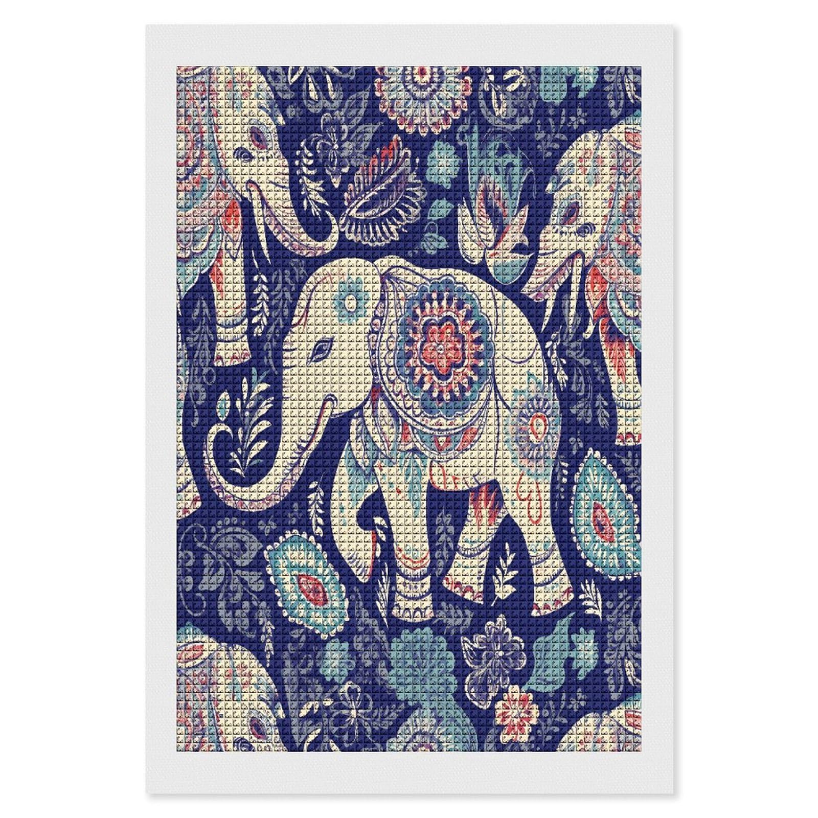 FodPand Boho Elephant Diamond Painting Kit for Beginner Fun 5D DIY Crafts for Adults Diamond Art Kits Square Diamond Art Canvas Painting Gem Art Crafts for Home Wall Decor 8"x12"