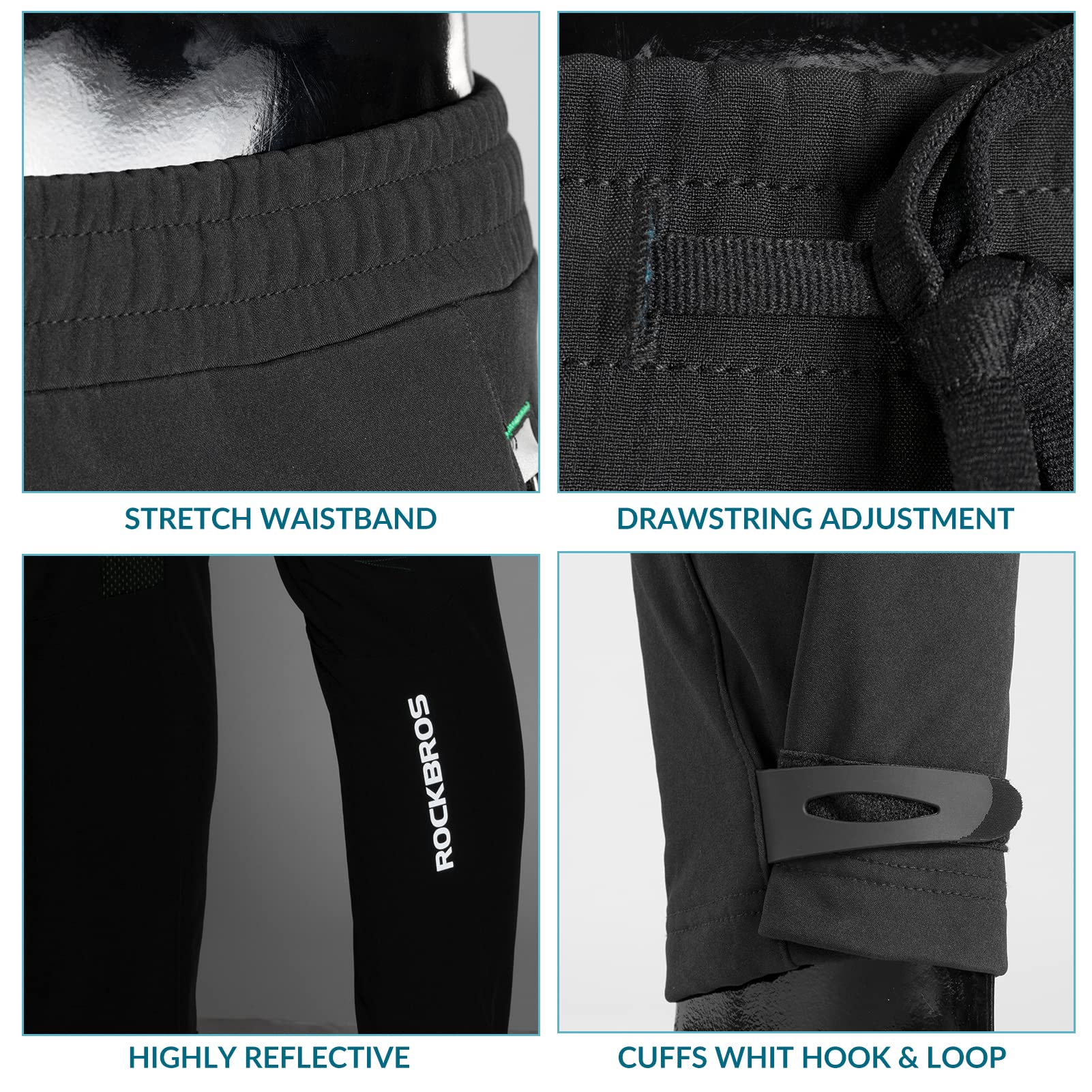 ROCKBROS Pantaloni Lunghi per MTB Bici Invernali, Pantaloni Sportivi Antivento Uomo Donna, per Sport Ciclismo Tuta Running Escursionismo, Caldo con Pile Termico
