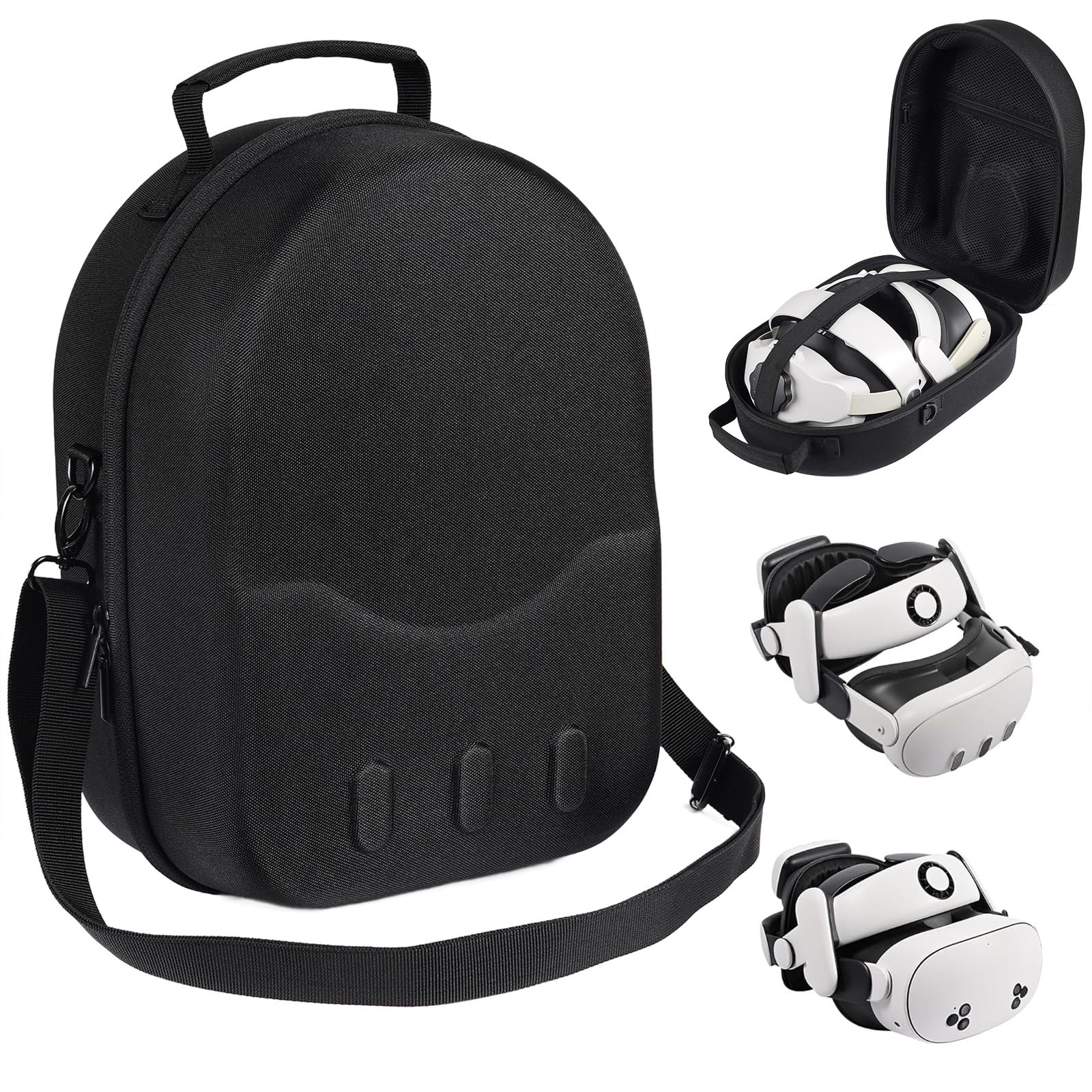 Étui de transport rigide de grande taille pour Oculus/Meta Quest 3 - Compatible avec casque VR officiel avec sangle Elite et accessoires Quest 3 VR - Étanche et sans peluches - Noir