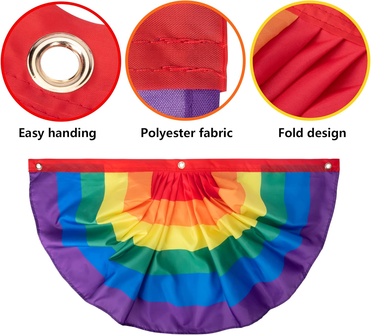 EBaokuup Pride Bunting Flag - 3 x1.5 Ft Rainbow Pleated Fan Flag Banner Rainbow Polyester Flag for Holiday Outdoor Hanging Decor (Rainbow Bunting-10PCS)