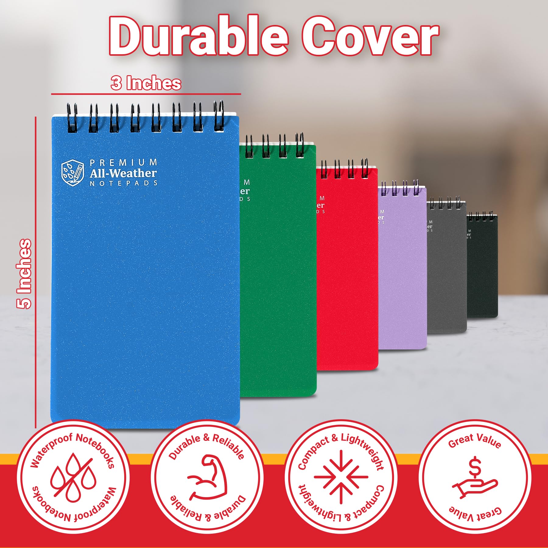 Snapklik.com : 6 Pack & Color Waterproof Notebook 3 X 5 top-Spiral ...