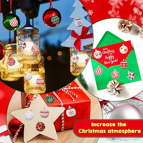 Vista 6 de Containlol 1000 calcomanías de rollo de adornos de Navidad, bolas de Navidad, calcomanías de vacaciones surtidas, decoración navideña de 1.5