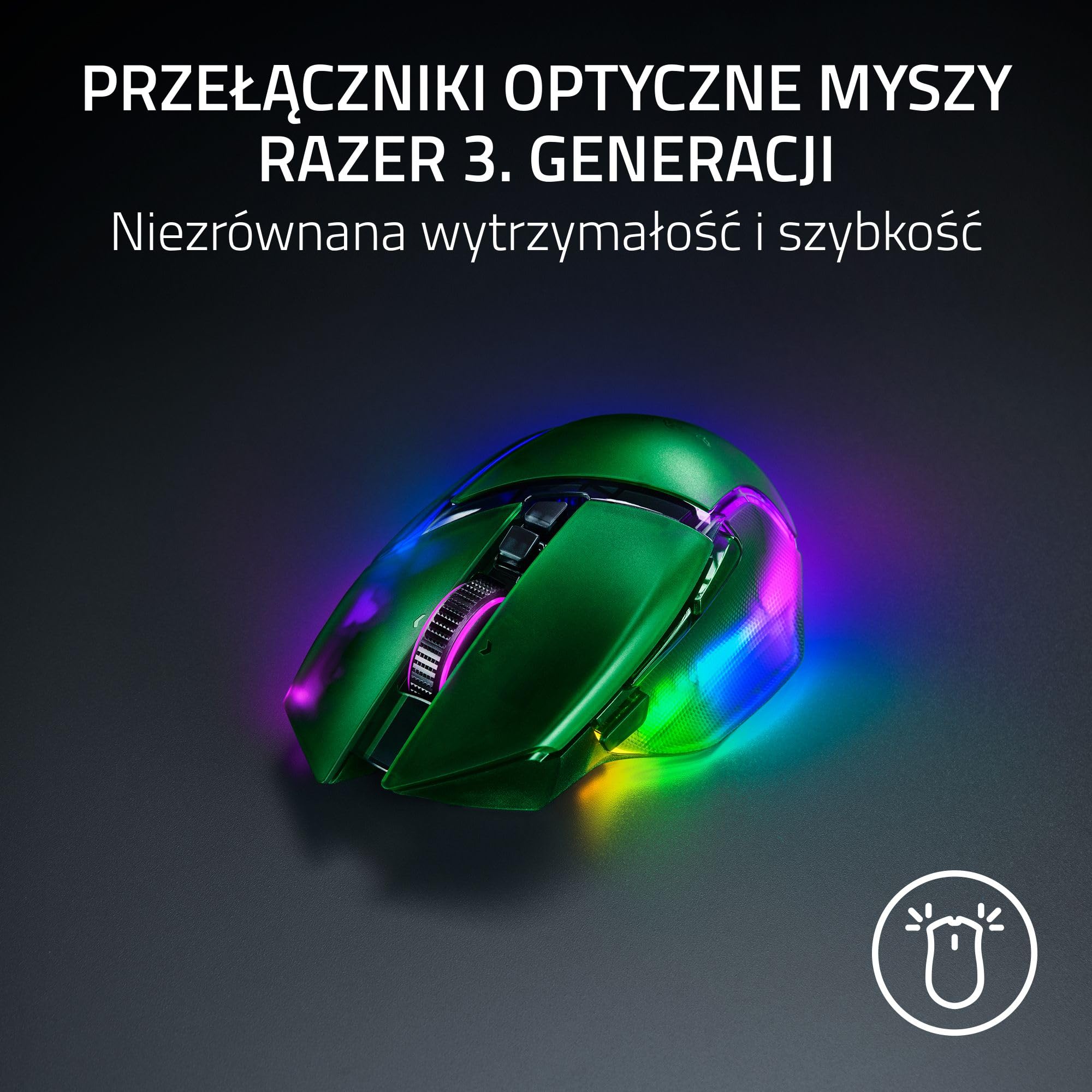 Razer Basilisk V3 Pro 35K Phantom Green Edition - pełni konfigurowalnej bezprzewodowej ergonomicznej myszy do gier RGB - 4-kółko przewijania - czujnik 35K DPI - 13 przycisków | Phantom Green
