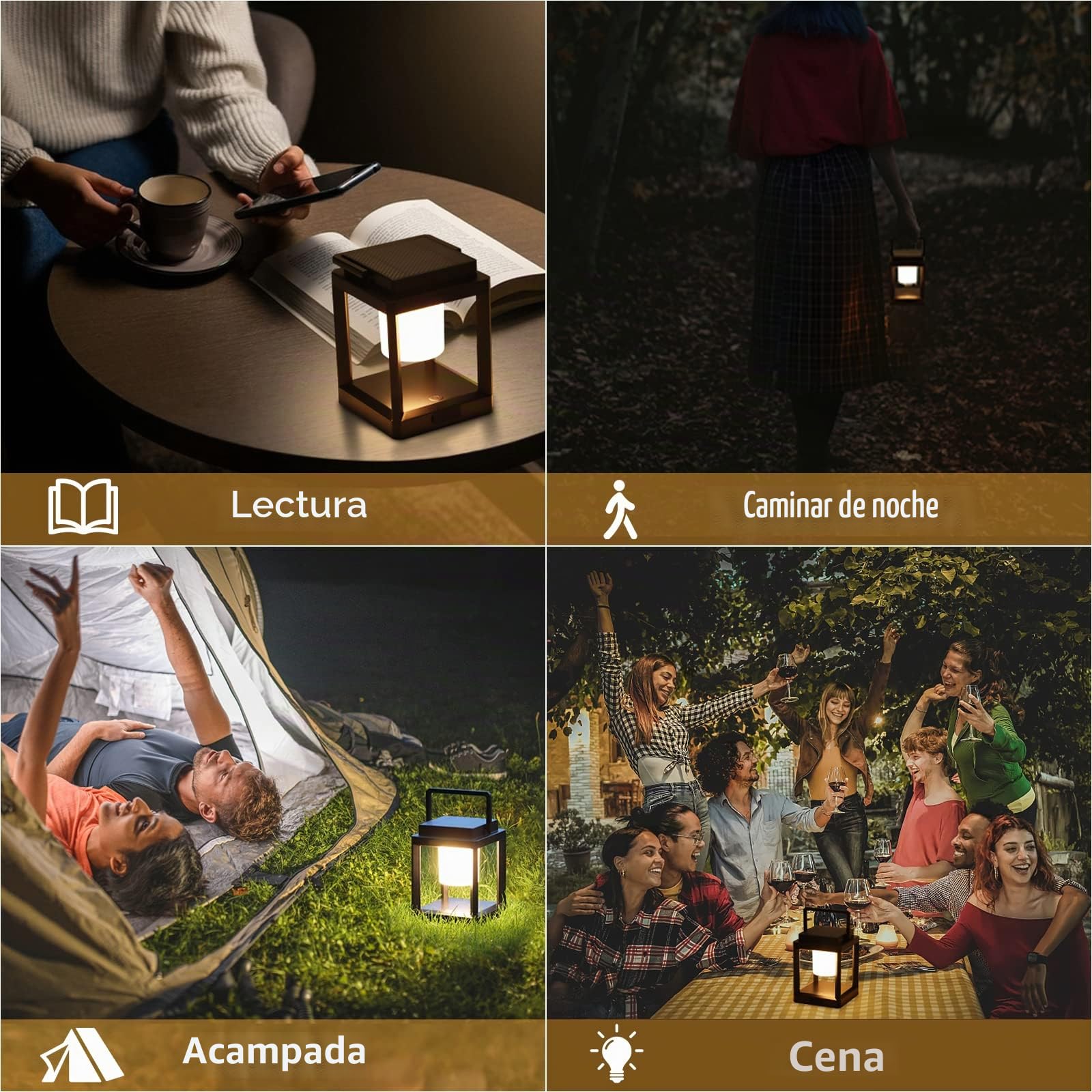 Lámpara de mesa para exteriores, linterna solar, 3 niveles de brillo LED, 4800 mAh, recargable, portátil, impermeable, control táctil, luz nocturna para patio, dormitorio, lectura, caminata