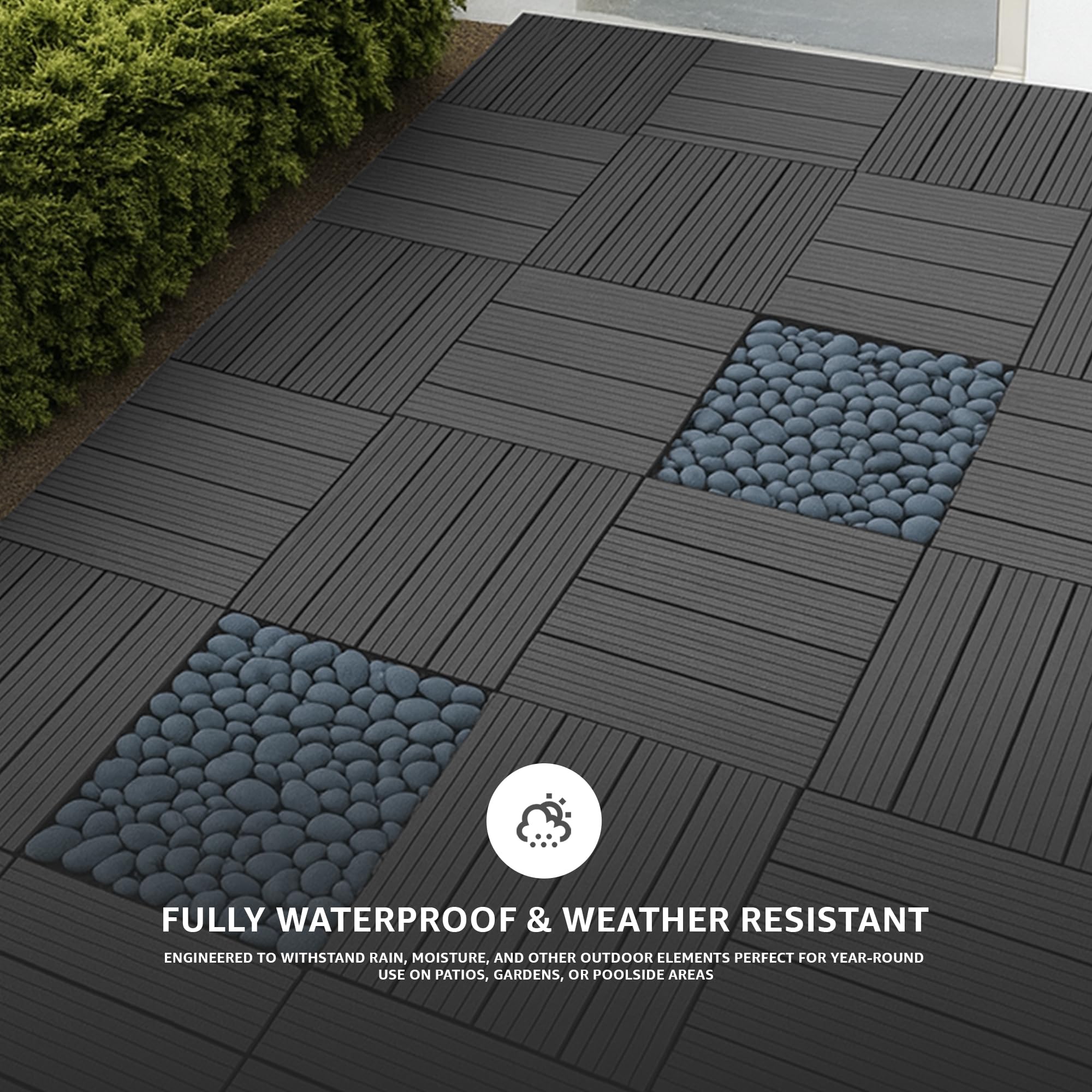LEDSone Piastrelle per terrazzo grigio scuro, 9 pezzi, 30 cm x 30 cm