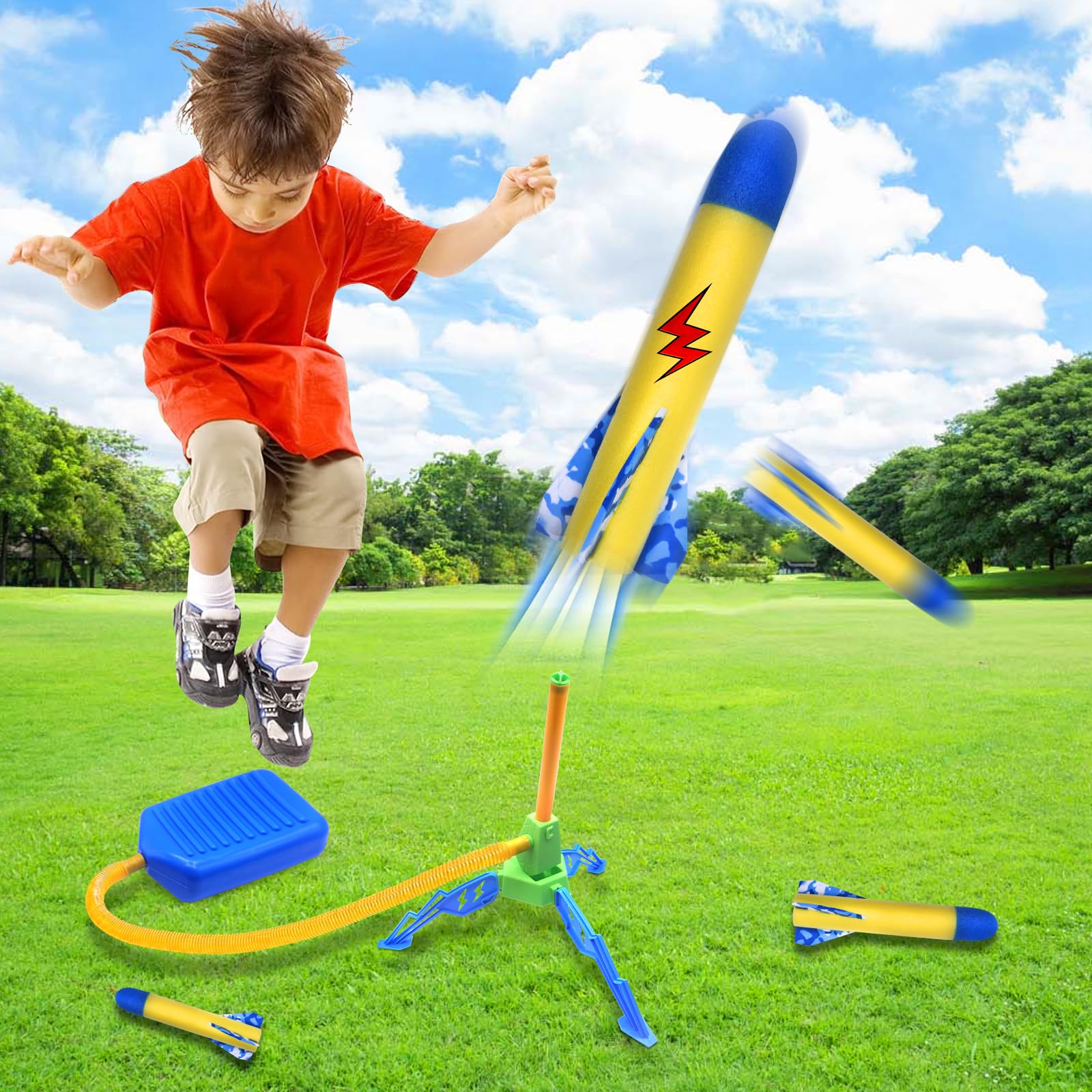 FOSUBOO Jouets pour 6 Ans Garçon, Fusée Spatiale Cadeau Enfant 3-9 Ans Jouet Lance-Roquettes, Jeux Exterieur Cadeau d'anniversaire de Cerf Volant