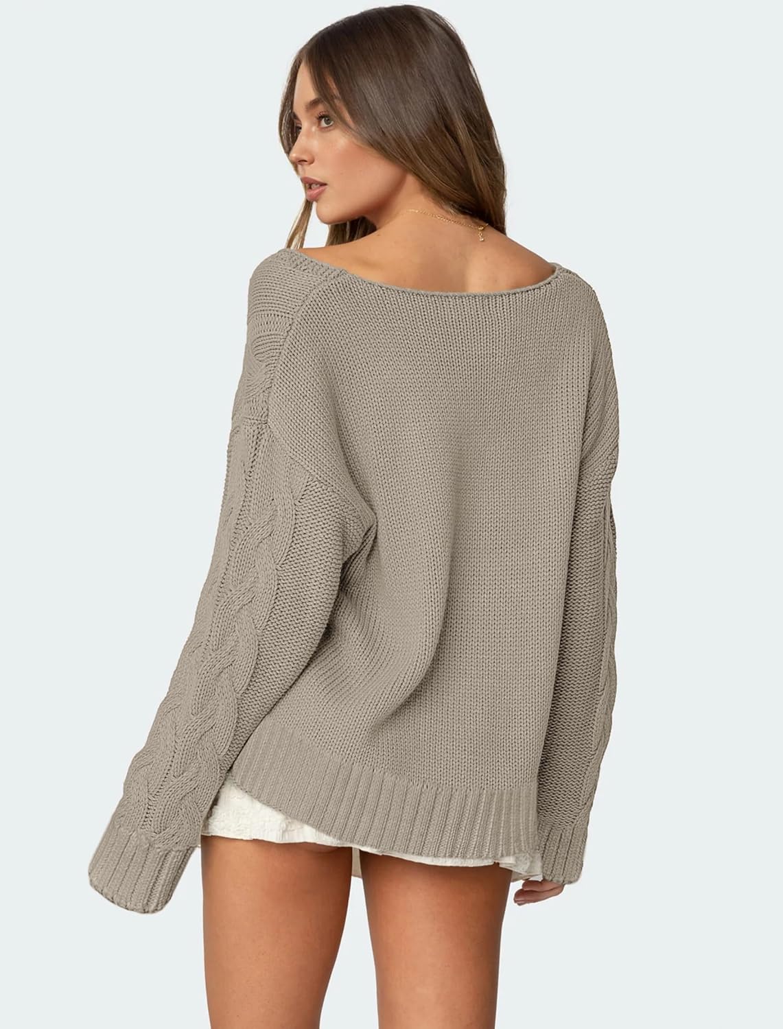 IWD Women's Oversized Sweaters Cable Knit V Neck Long Sleeve Pullover Sweater 2026 - Image 4