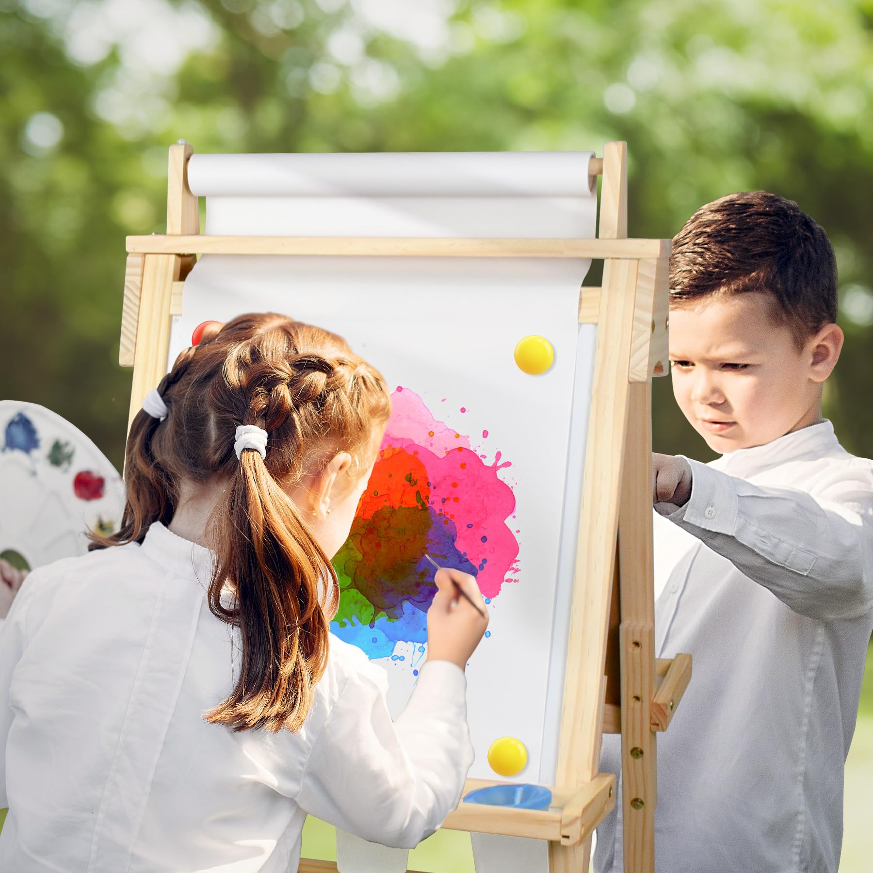Joyooss Kindertafel Mit Papierrolle, Höhenverstellbare Kreidtafel Doppelseitige und Whiteboard, 3 in 1 Schultafel Mit Malzubehör für Mädchen Jungen (109)