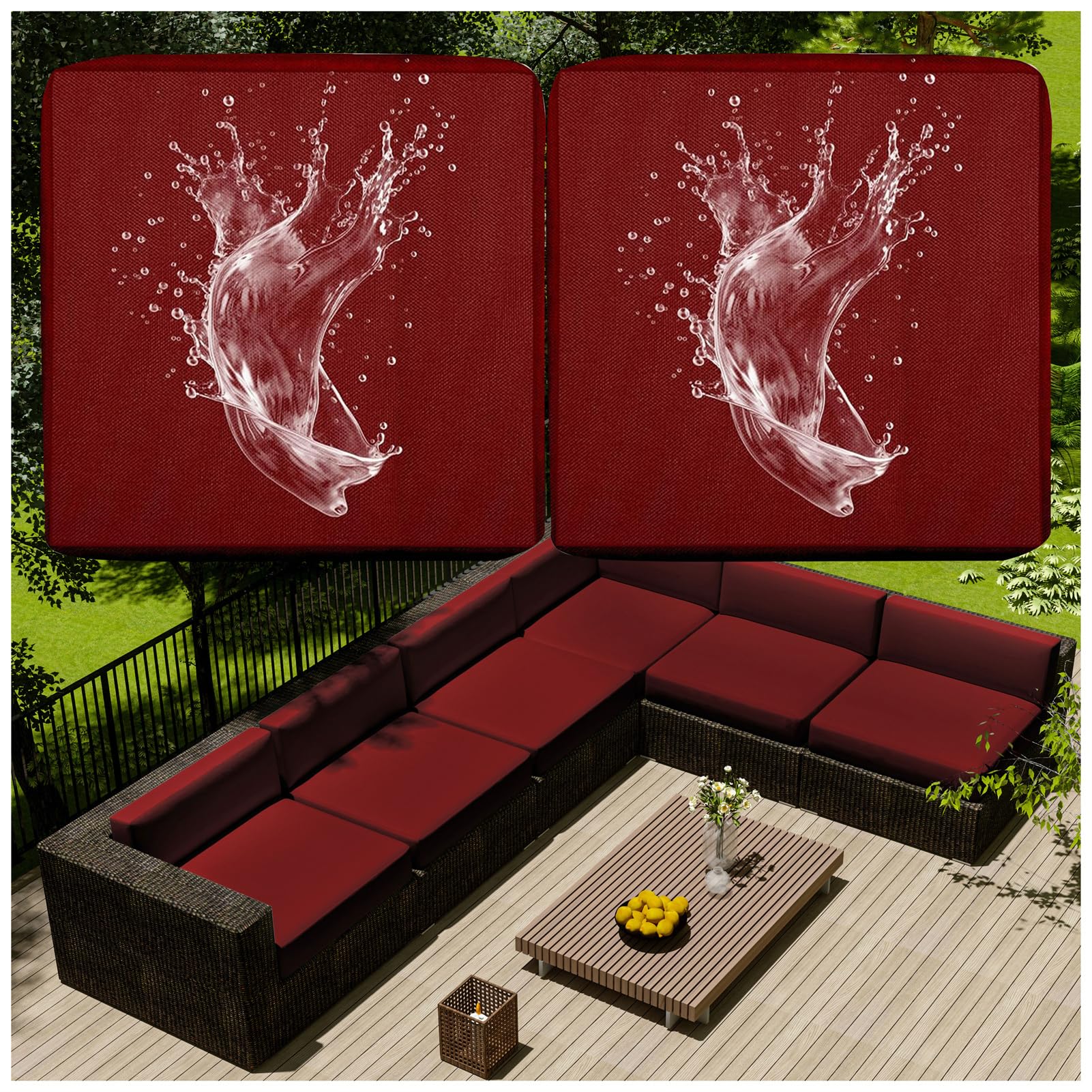 1/2/4 Pcs Patio Cushion Covers Waterproof – Outdoor Rattan Furniture Cushion Replacement Slipcovers with Zipper for L-Shaped Garden Sofa or Corner Couch (Wine red,68x63cm 2 pcs)