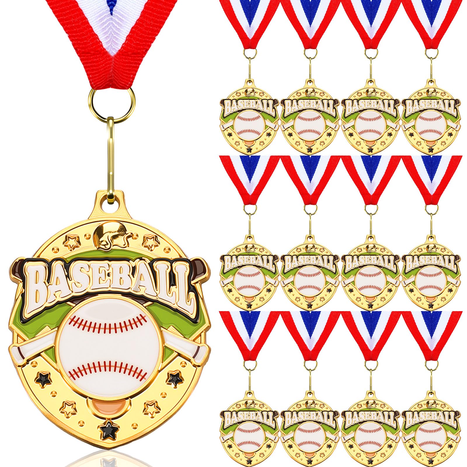 12 Pcs Gold Award Medals Bulk 2.2 Inch Basketball Volleyball Royal Dance Softball Metal Medals with Neck Ribbons Metal Trophy Award Prize Gifts for Tournaments Sports Competitions