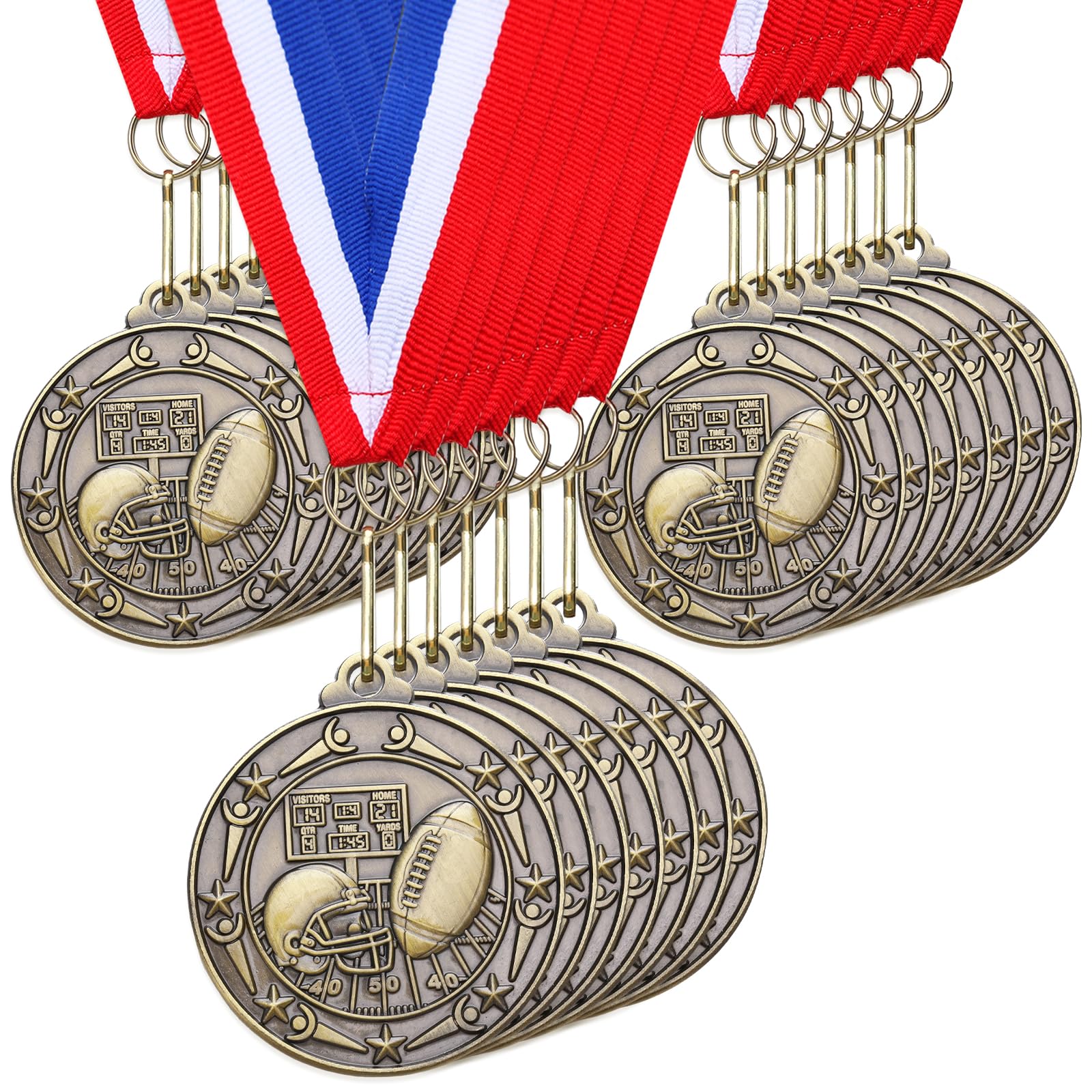 Kenning 24 medaglie di classe mondiale da 5 cm con nastro rosso bianco blu collo oro campione medaglia trofeo per giochi sportivi eventi festa premio giocatore vincitore della squadra regalo