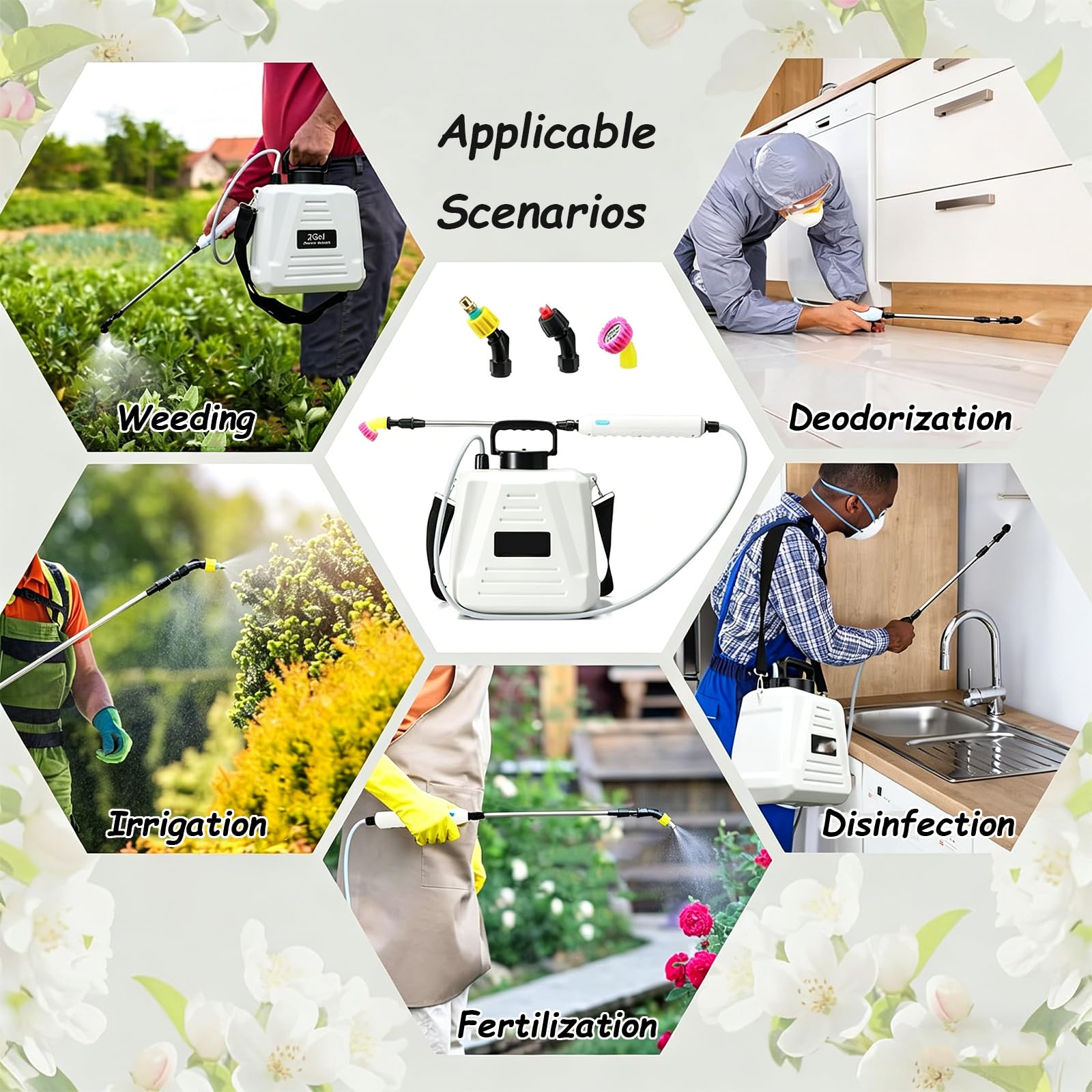 Opryskiwacz Akumulatorowy,Elektryczny Opryskiwacz Ogrodowy Plecakowy,4 Regulowane Poziomy CiśNienia,Teleskopowa Lanca,3 Dysze,Pas Naramienny,łAdowany Uchwyt,Do Ogrodu,Trawnika I PodwóRka(8L,White)