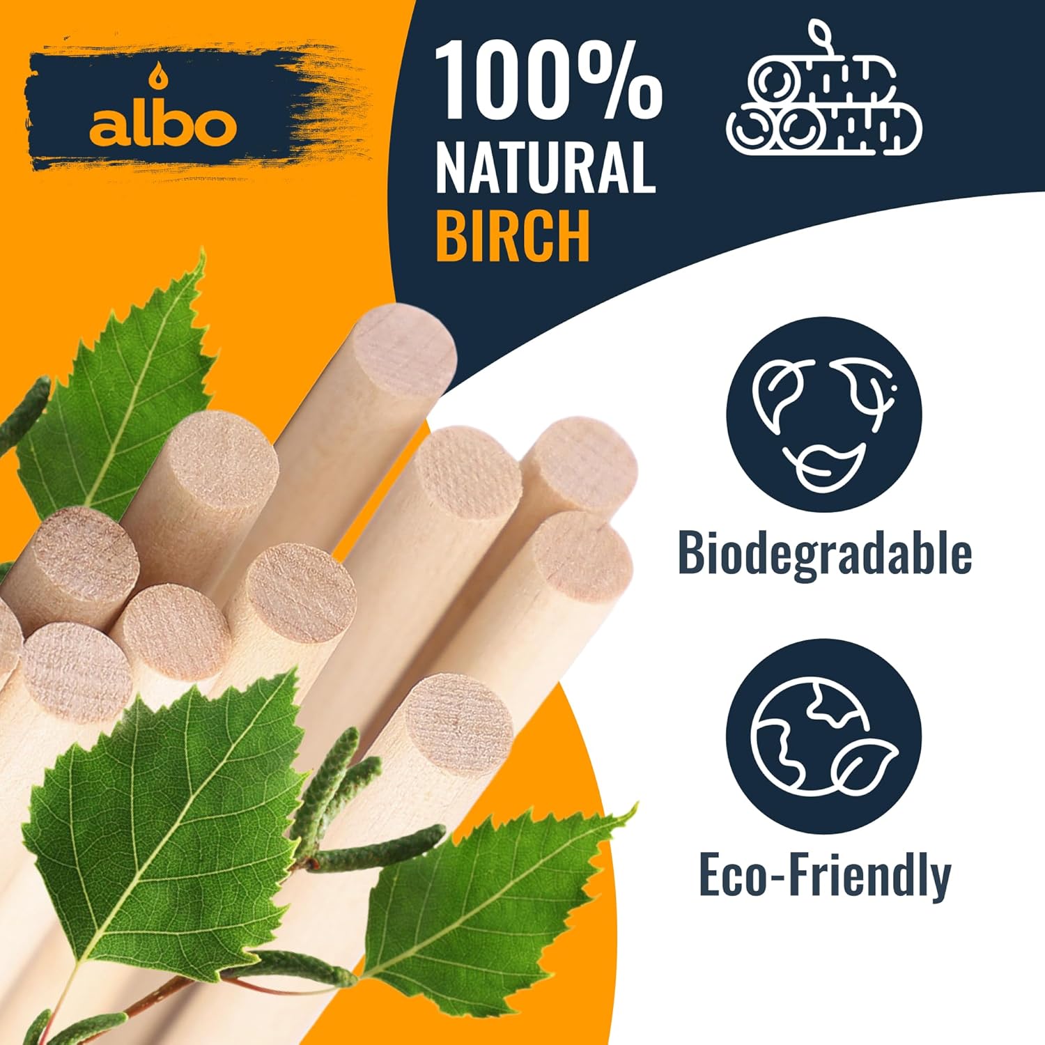 ALBO 1/2" x 48" Wooden Dowel Rods Set 5 Pack Birch Natural Extra Long Thin Craft Sticks Furniture Parts Hangers Hardwood Sanded Smooth Material Woodworking Crafts Bulk Professional