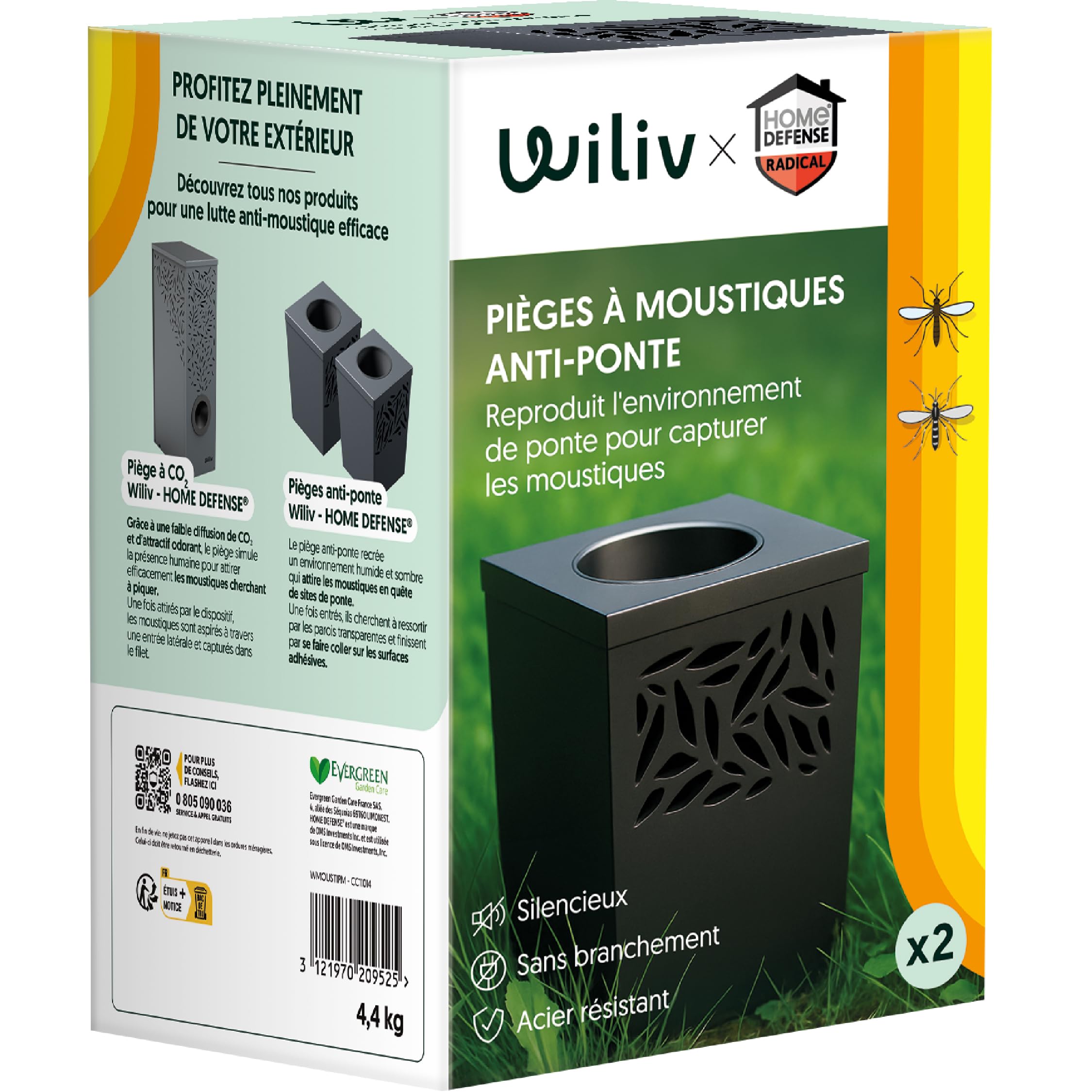 Wiliv x Home Defense Piège à Moustiques & Moustiques Tigres Anti-Ponte - Lot de 2 Pièges Extérieurs - Technologie par Biomimétisme - Idéal Balcon, Terrasse & Petits Espaces