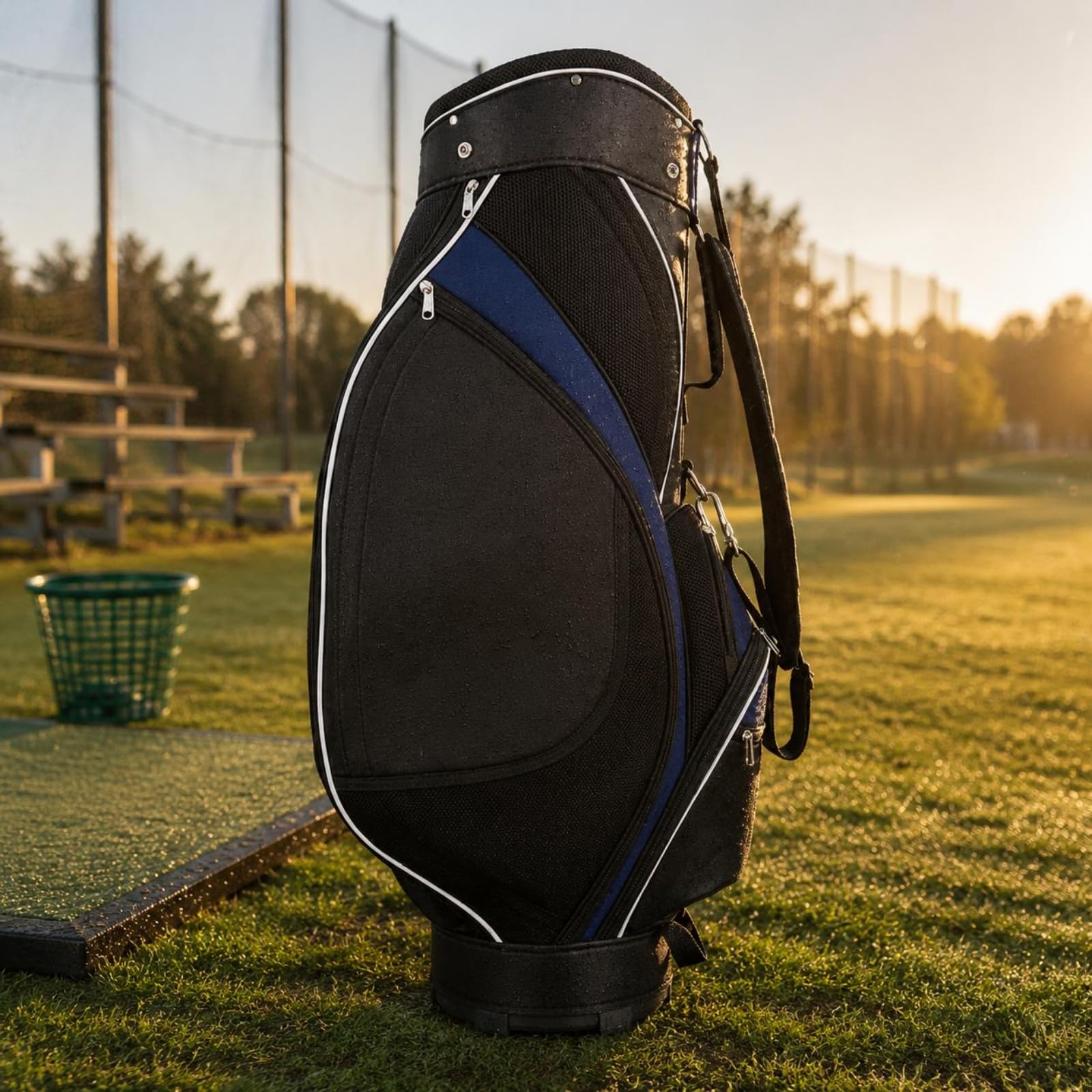 Sac Aérien de Golf Sangle D'épaule Équipement Sportif Poches Zippées pour Déplacement, Noir Et Bleu