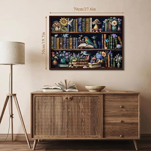 Miniatura 4 de Rompecabezas mágicos de estantería para adultos, 1000 piezas, rompecabezas retro de hongos con flores, rompecabezas de biblioteca de la naturaleza,