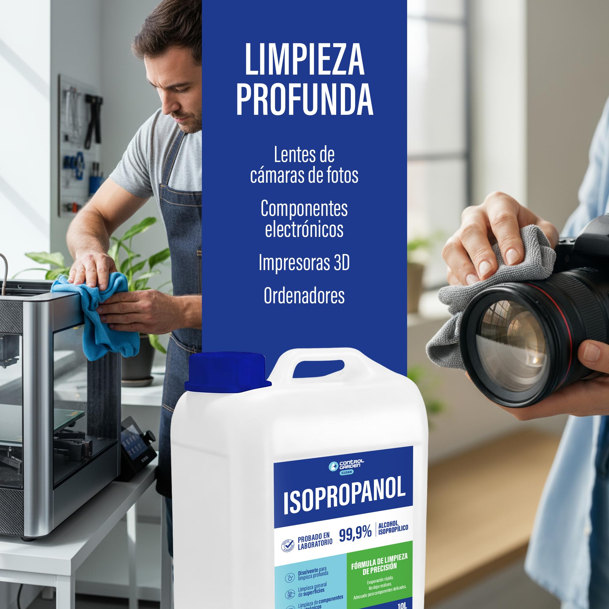 CONTROL GARDEN Alcohol Isopropilico 99,9% 10 L | Isopropanol Puro | Limpieza Profesional de Componentes Electronicos, Optica y Superficies Delicadas | Limpiacristales Sin Residuos Rapida Evaporacion