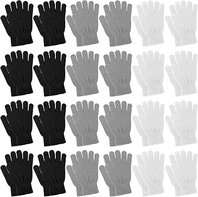 Handepo 24 Pairs Winter Warm Gloves Stretchy Knit Gloves Cotton Gloves for Women Men Adults Cold Weather (Black, Grey, White)