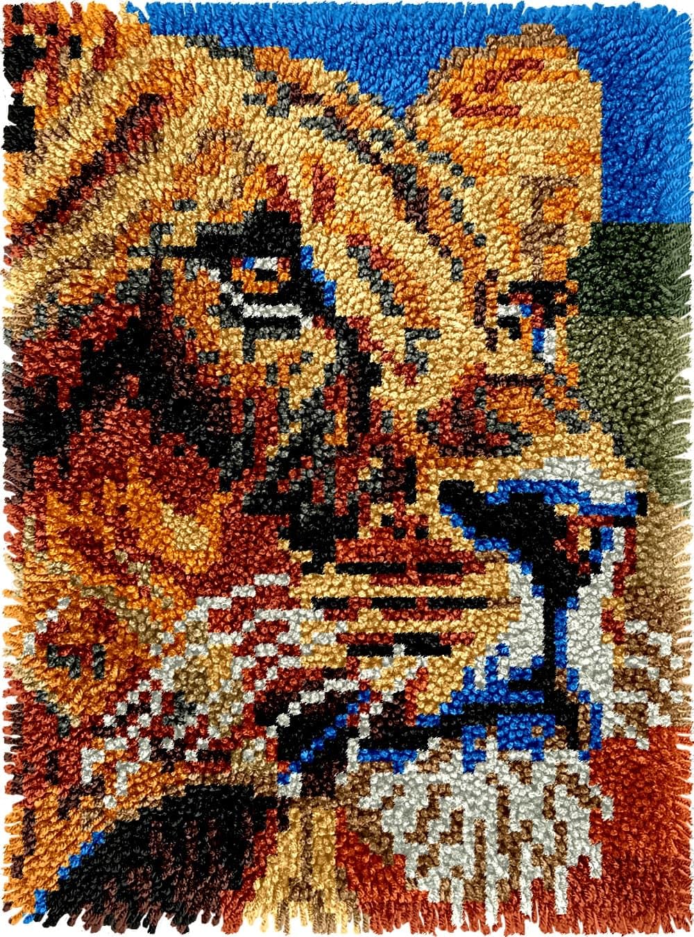 FWRTYCB Latch Hook Kit for Adults and Beginners -Lion DIY Tapestry Rug Making with Printed Patterns,20X15Inch Canvas Yarn for Home Décor