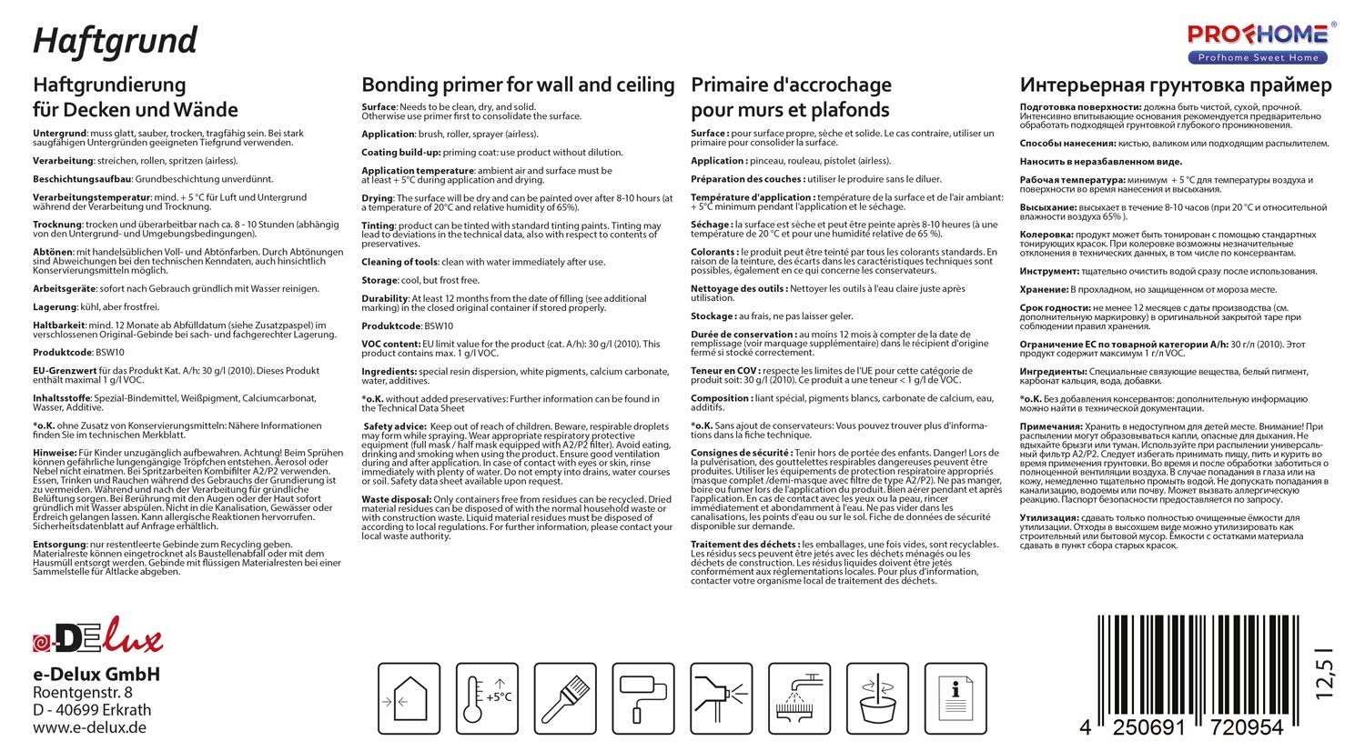 PRO[f]home® - Imprimación para paredes interiores PROFHOME Promotor adherencia para papeles pintados y no tejidos pesados 40 cubos Profhome