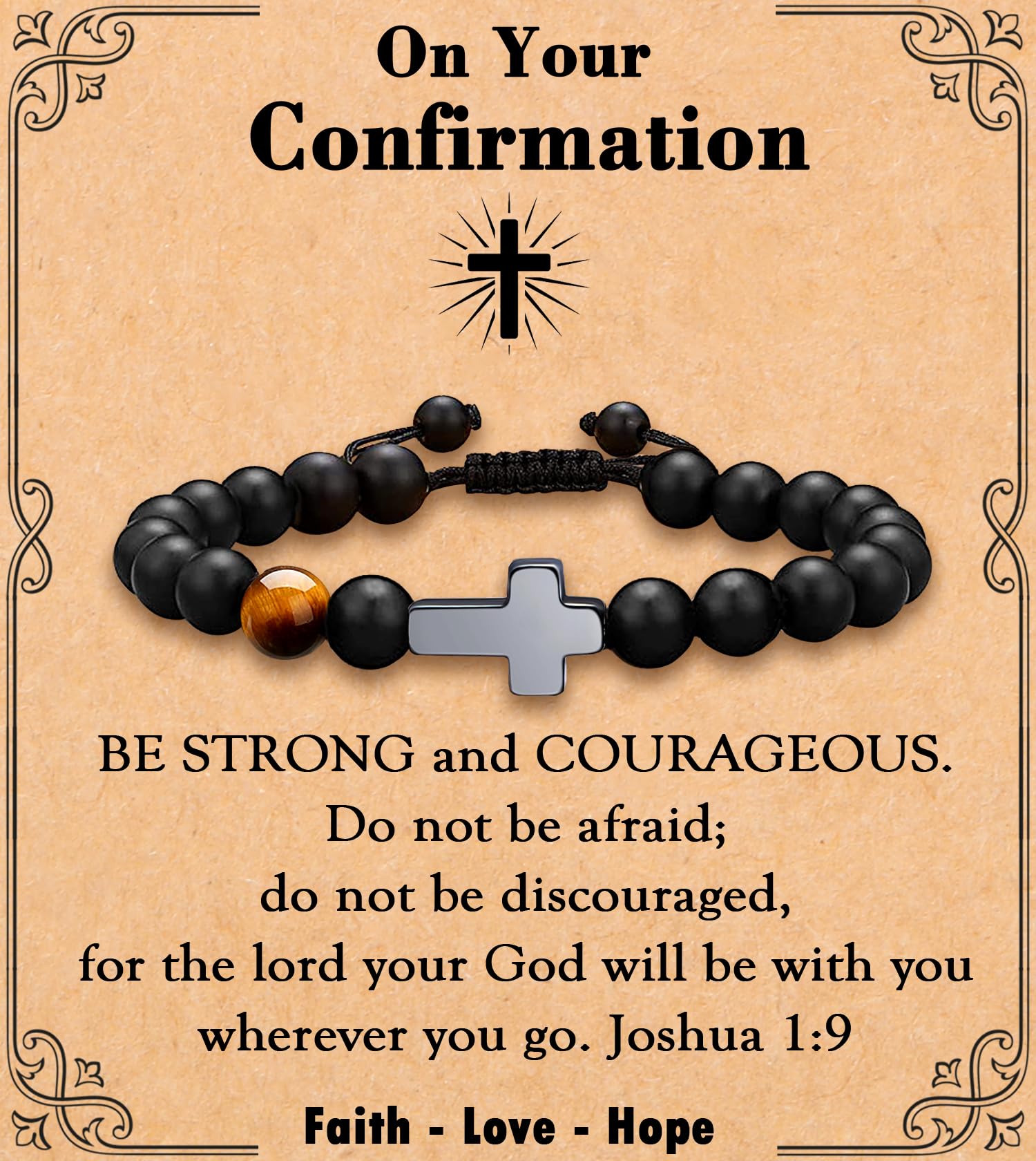 MFTRADING Cross Bracelet for Men Christian Gifts for Son Grandson Brother Husband Dad Man Godfather Religious Baptism Jewelry Birthday Retirement Gifts Beaded Bracelet