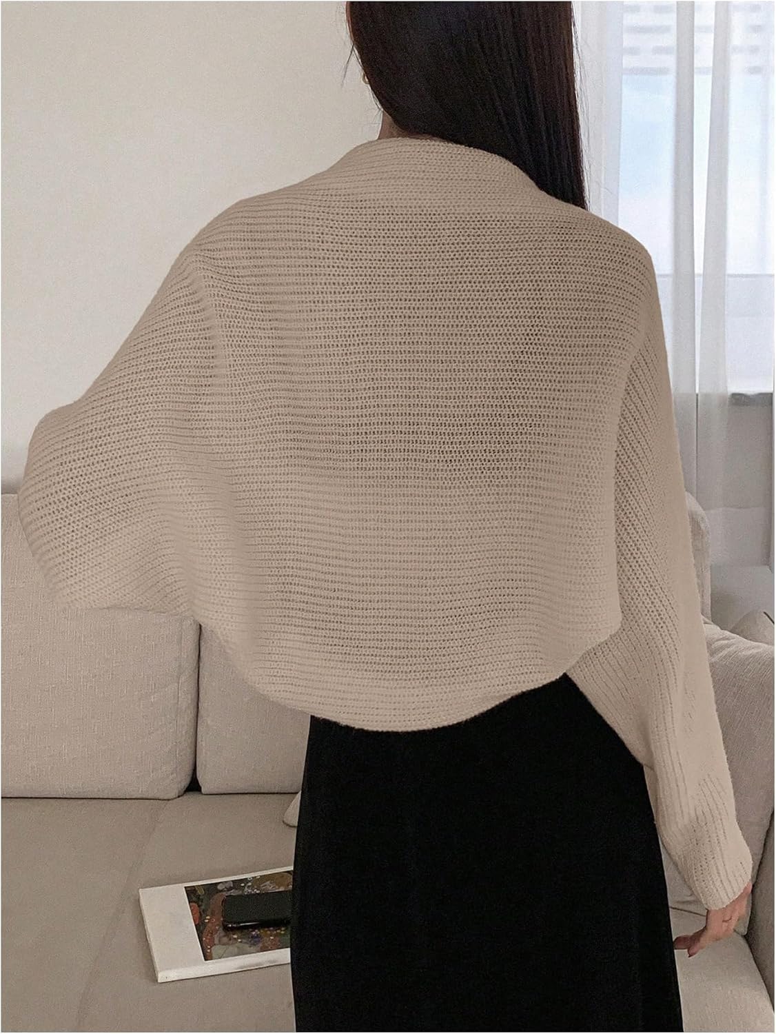 SweatyRocks Women's Open Front Cropped Cardigan Long Sleeve Bolero Shrug Sweater - Image 2
