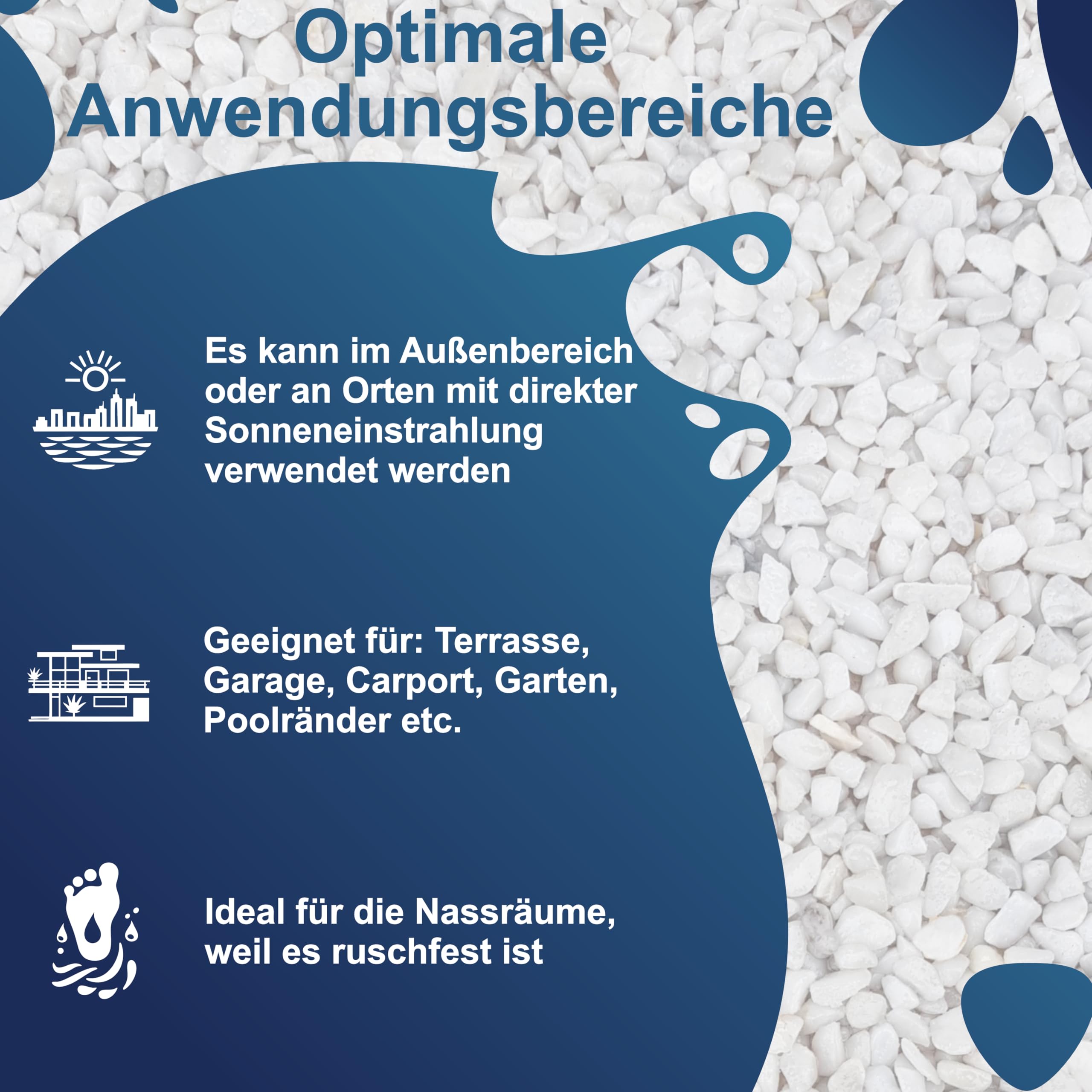 Steinteppich Außen Komplettset – 25 kg Marmorkies Bianco Verona 1-4mm + 1,5 kg UV-geschütztes Bindemittel – Ideal für langlebige Außenflächen, 2 m² Abdeckung
