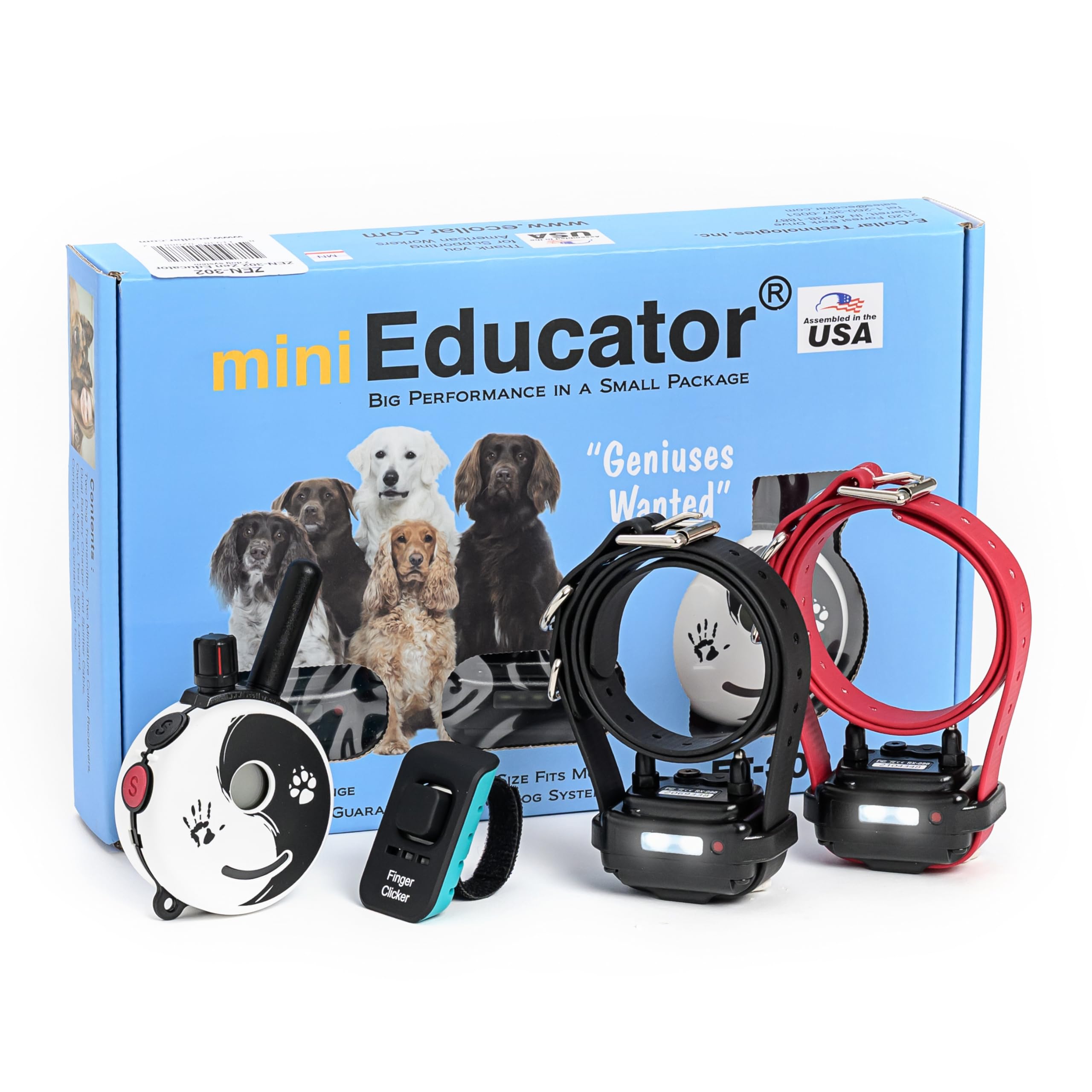 Educator E-Collar Dog Training Collar, Rechargeable Remote + Finger Clicker, for Small to Medium Dogs, Humane Tapping Stimulation, 100 Levels, Tone, Light, 1/2 Mile 2 Dogs, Zen