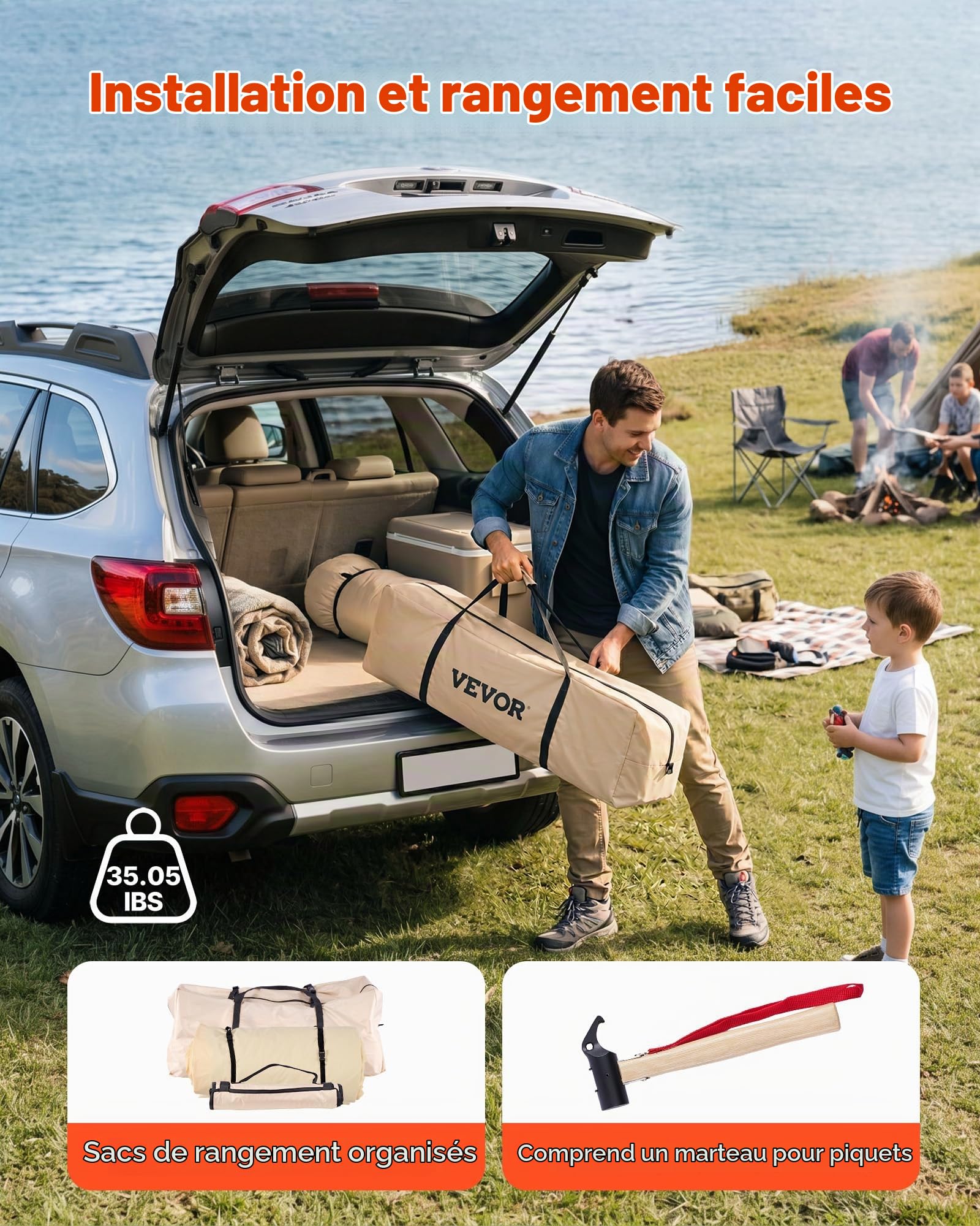 VEVOR Tente Yourte 3 m Jusqu'à 3 Personnes Tente Cloche en Tissu Oxford, pour 4 Saisons, Camping Familial, Glamping, Chasse, Événements Plein Air, avec Passage pour Conduit de Poêle, Tapis Amovible