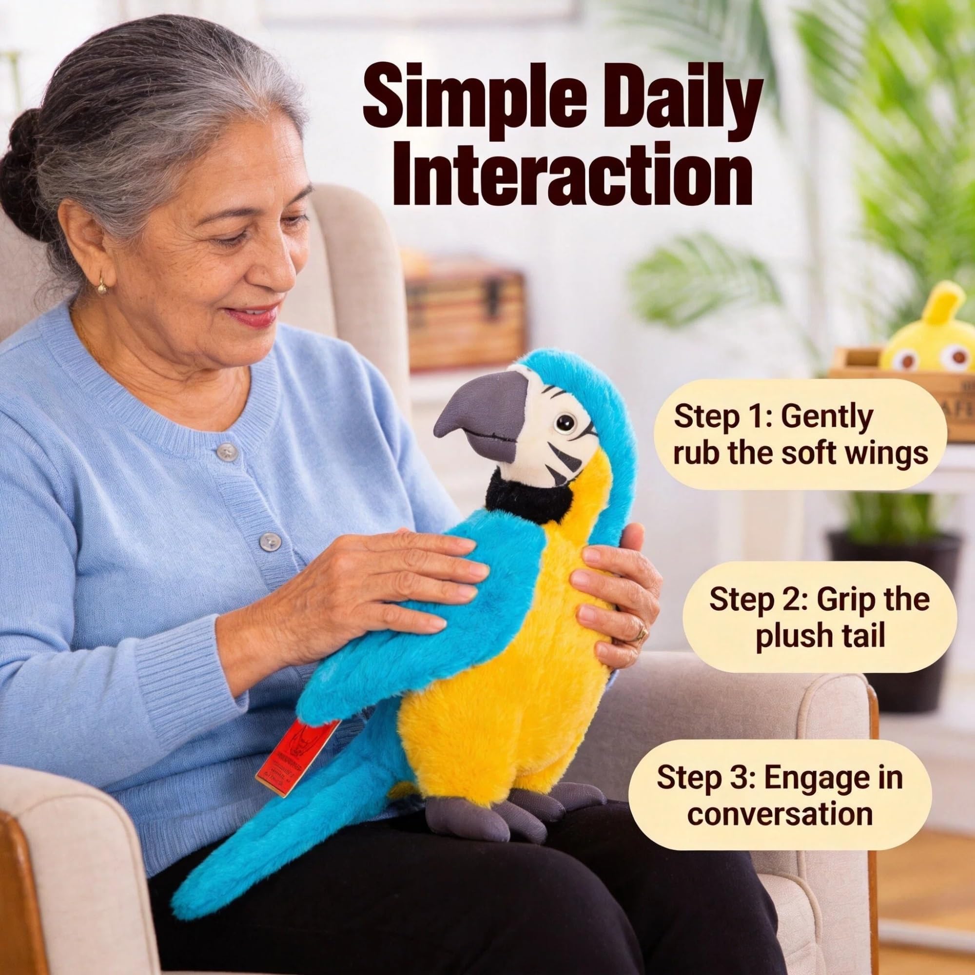 Parrot Plush Sensory Fidget with Substantial Anxiety Support, 11 In | Sensory plush for seniors, anxiety relief for elderly, tactile plush companion for adults, fidget‑style comfort(Azul)
