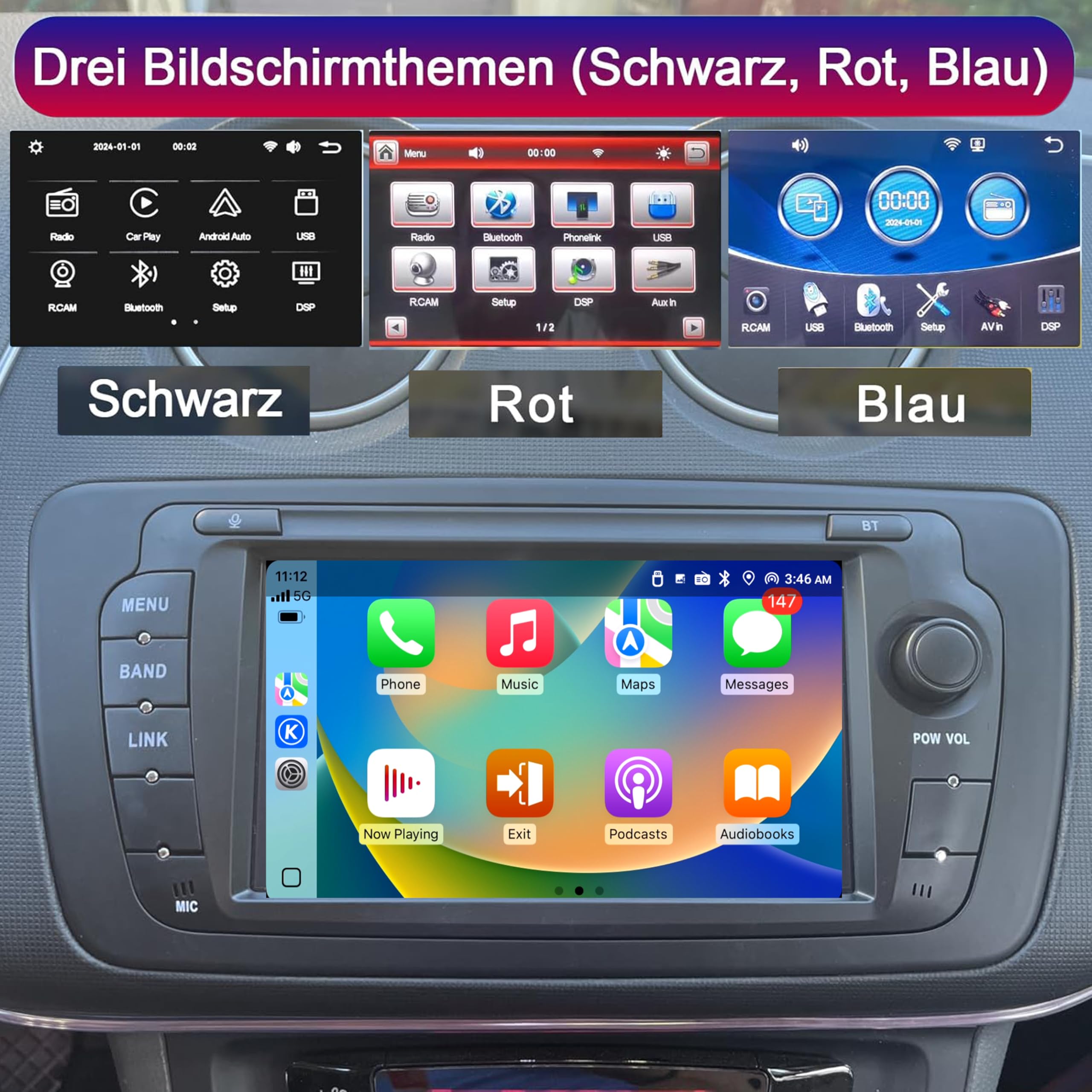 Autoradio geeignet für Volkswagen Seat Ibiza 6J 2009-2014 und Unterstützt kabelloses CarPlay und Android Auto. Verfügt über einen 7-Zoll-Touchscreen mit Radio/Bluetooth/FM/USB/DSP/RDS