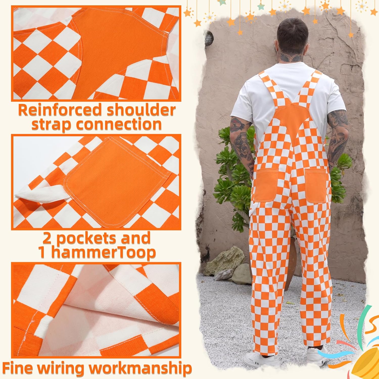 Men Overalls American Flag Overalls Checkered Overall Men Women USA Overall Game Bibs Coveralls Crotch Zipper