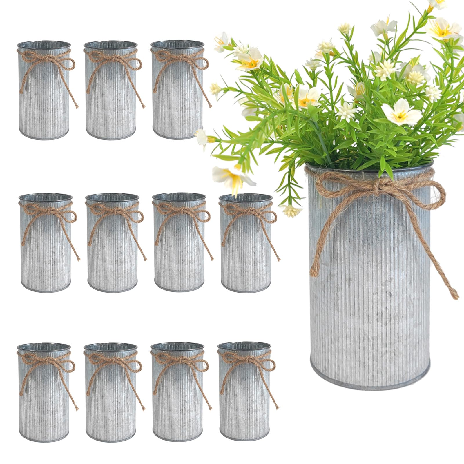 Vase en métal galvanisé lot de 12 pots de fleurs rustiques argentés 15cm