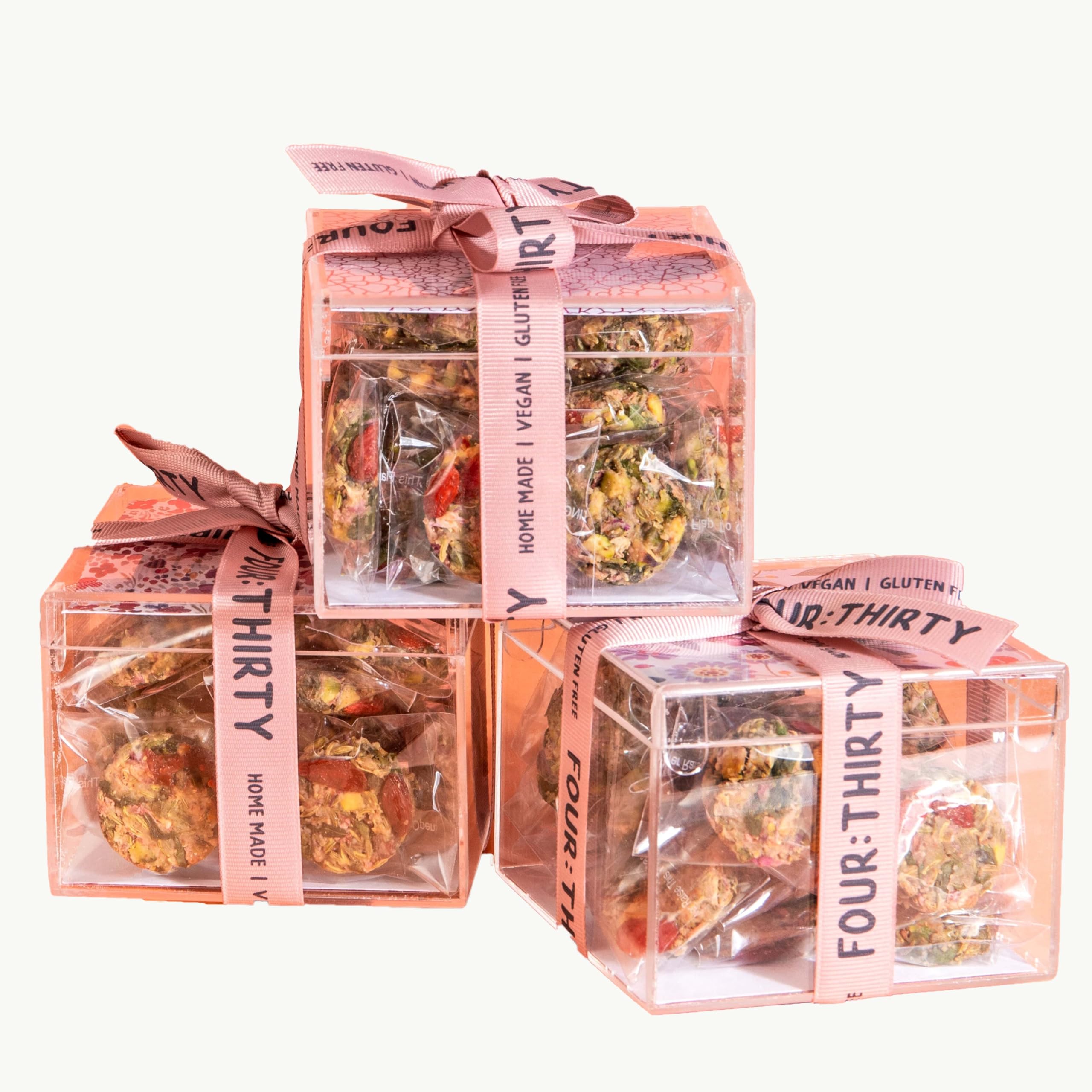FourThirty Box of Goodies | Tasty Healthy Bites | Rose Pista Bites | Gluten-free Snacks | Sweetened With Dates | Vegan | Sugar-free | No preservatives | Acrylic Box | 200 gms