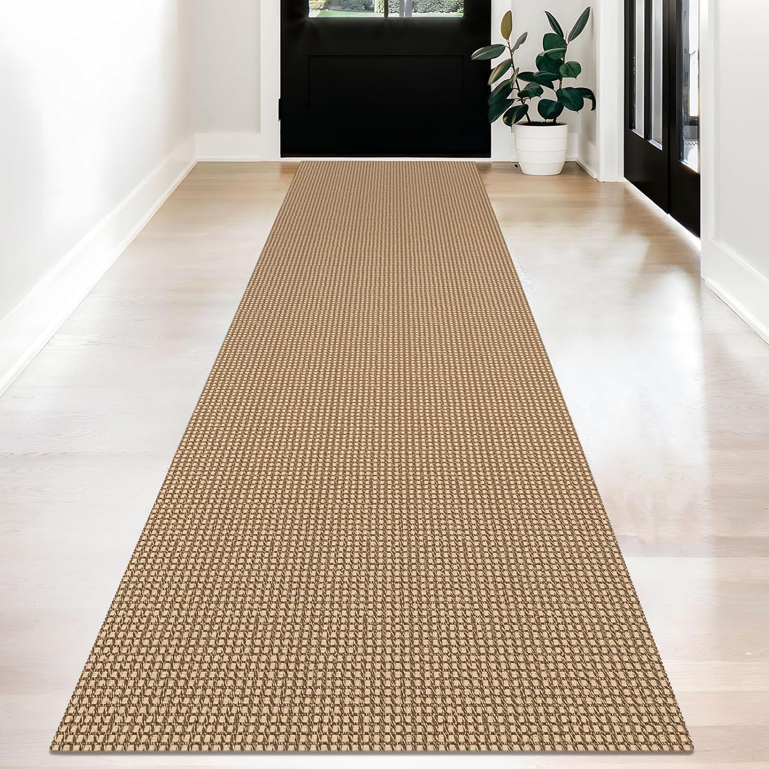 KOZYFLY Boho Runners for Hallways 2.6x12 ft Washable Long Hall Carpet Runner Rubber Backed Kitchen Rug Non Slip Woven Cotton Entryway Runner Rugs Floor Runners for Indoor Hallway, Tan/Orange/Brown 2.6' x 12' (31.2"x144") Tan/Orange/Brown