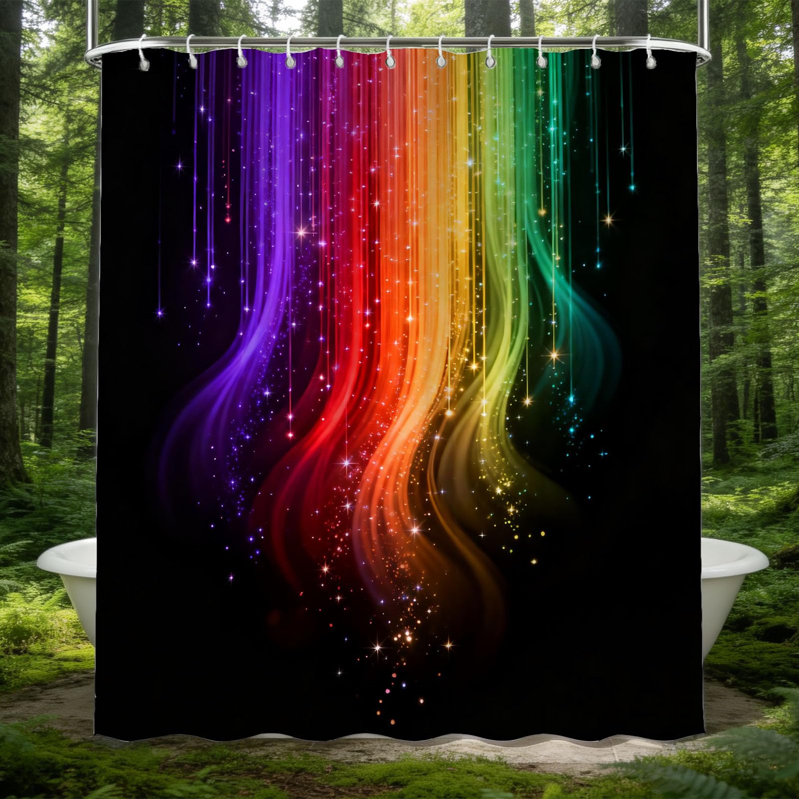 Hongduo 3D Neon Shower Curtain for Stalls Bathtubs Gradient Colors Bathroom Decor Shower Curtain Set Polyester Fabric Waterproof 180x180cm/71X71 Inch with Hooks