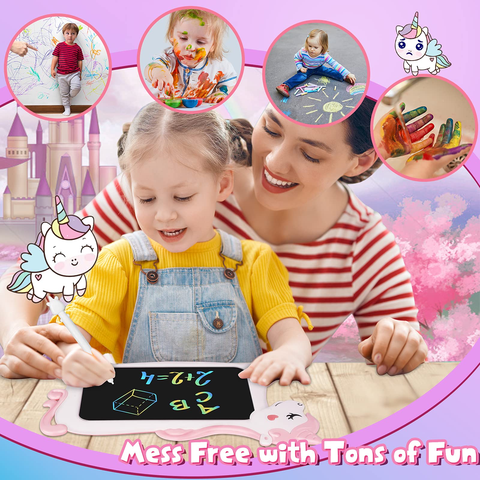 Licorne Jouet Enfant Cadeau Fille - Tablette Enfants Dessin 10 Pouces Ardoise Magique Jouet Enfant 2 3 4 5 6 + Ans Idee Cadeau Noel Jouets Cadeaux Secret Santa Jeux Educatif Tablette Graphique Tableau