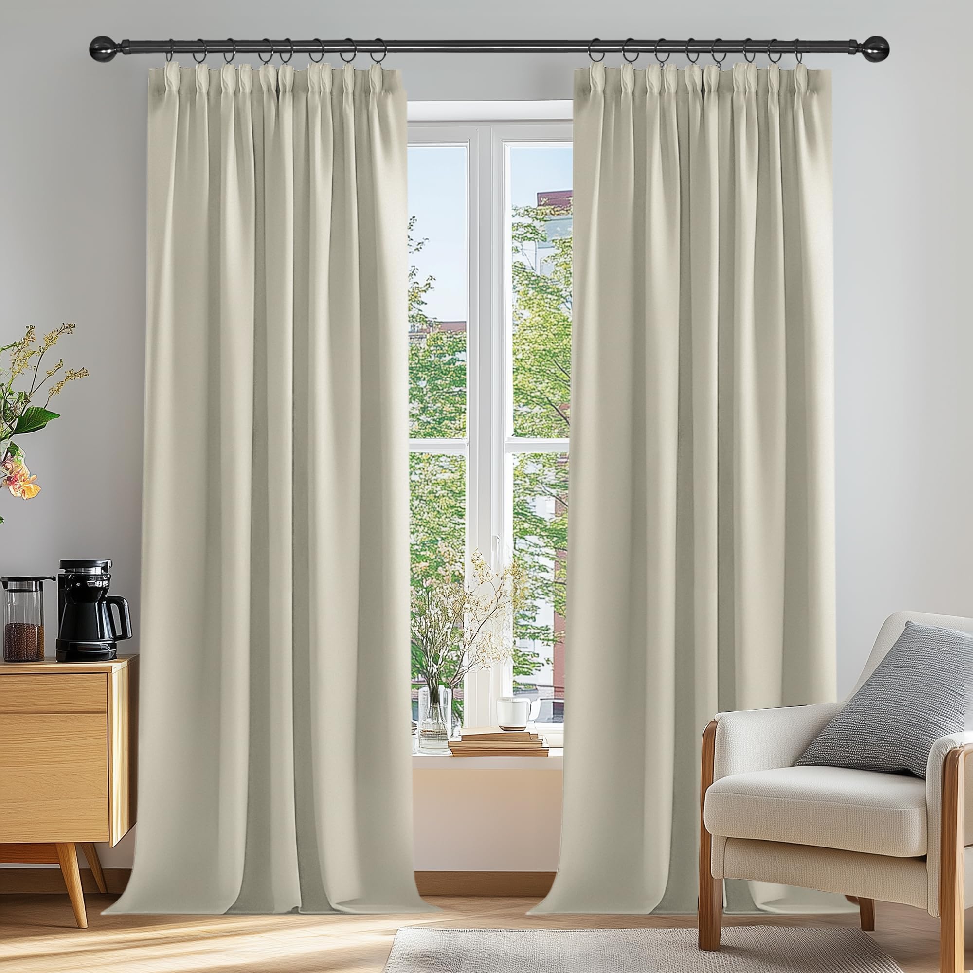 Deconovo Tende Oscuranti per Interni con Fettuccia, Termiche Isolanti – 3 Modi di Montaggio, per Camera da Letto e Soggiorno, 2 Pannelli 140x260 cm, Beige Chiaro, Certificato OEKO-TEX
