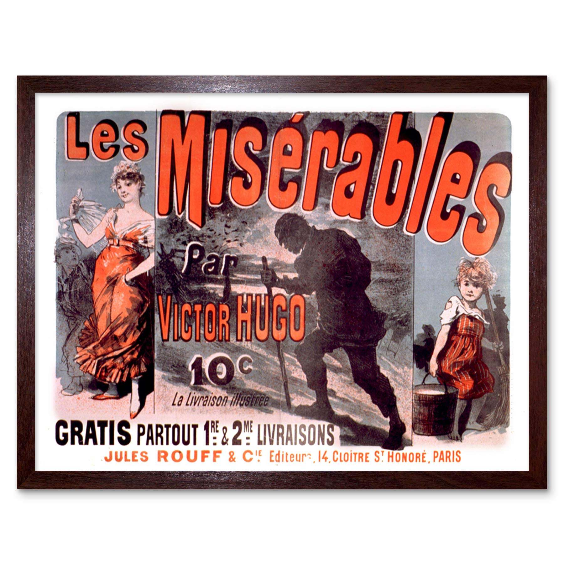 Fine Art Prints Framed Brown 12X16 Cheret Hugo Les Miserables Cosette Advert Art Print Framed Poster Wall Decor 12X16 Inch