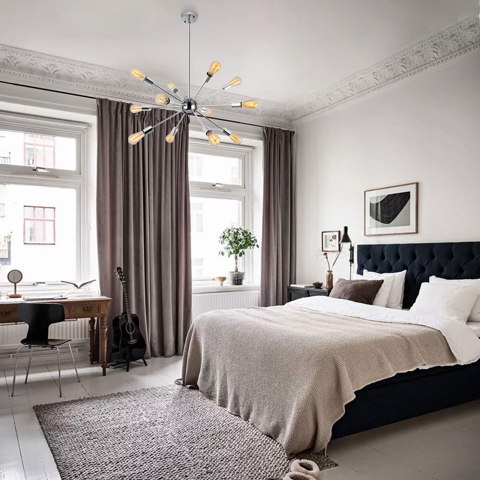 PAKOKULA 12 Lights Mid Century Sputnik Chandelier Chrome Modern Sputnik Ceiling Light Fixture Industrial Vintage Pendant Lighting for Dining Room Living Room Bedroom Kitchen